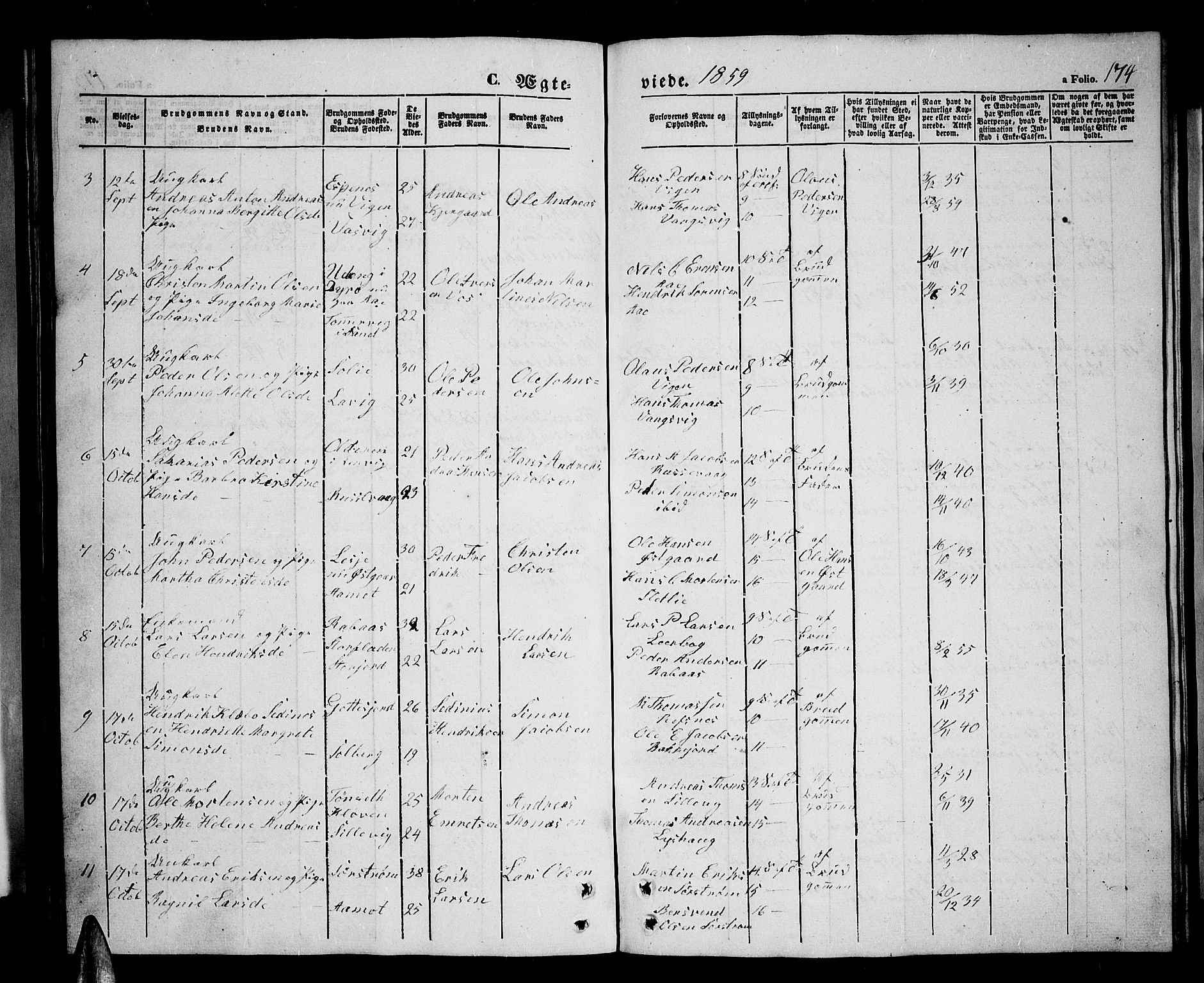 Tranøy sokneprestkontor, SATØ/S-1313/I/Ia/Iab/L0002klokker: Parish register (copy) no. 2, 1847-1860, p. 174
