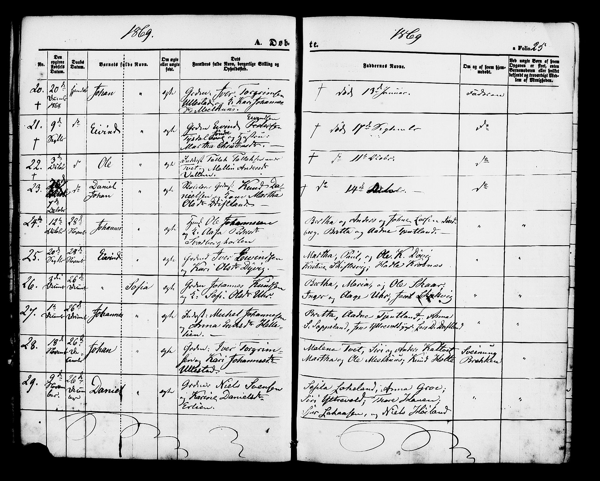 Hjelmeland sokneprestkontor, AV/SAST-A-101843/01/IV/L0012: Parish register (official) no. A 12, 1862-1886, p. 25