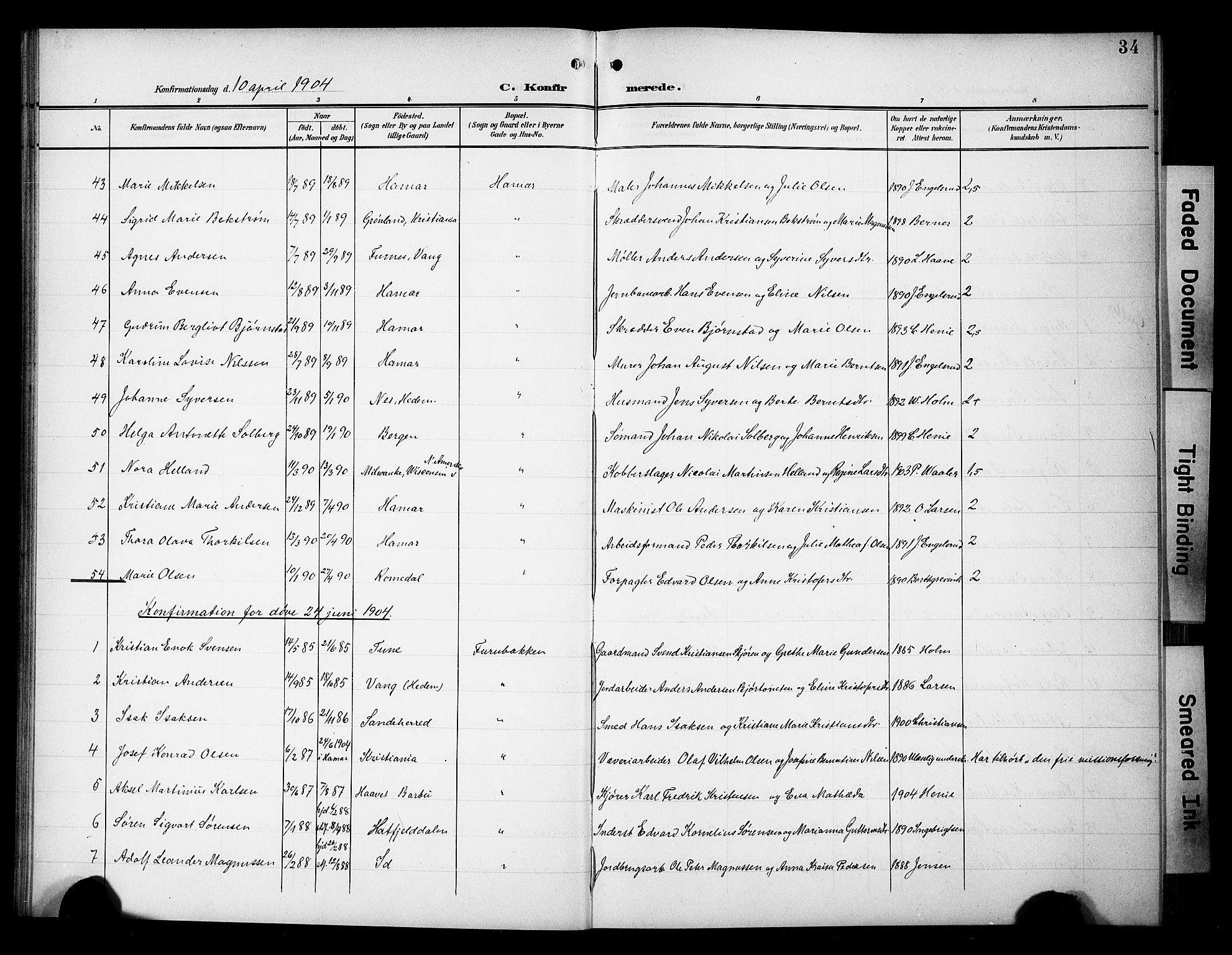 Hamar prestekontor, AV/SAH-DOMPH-002/H/Ha/Hab/L0002: Parish register (copy) no. 2, 1899-1929, p. 34