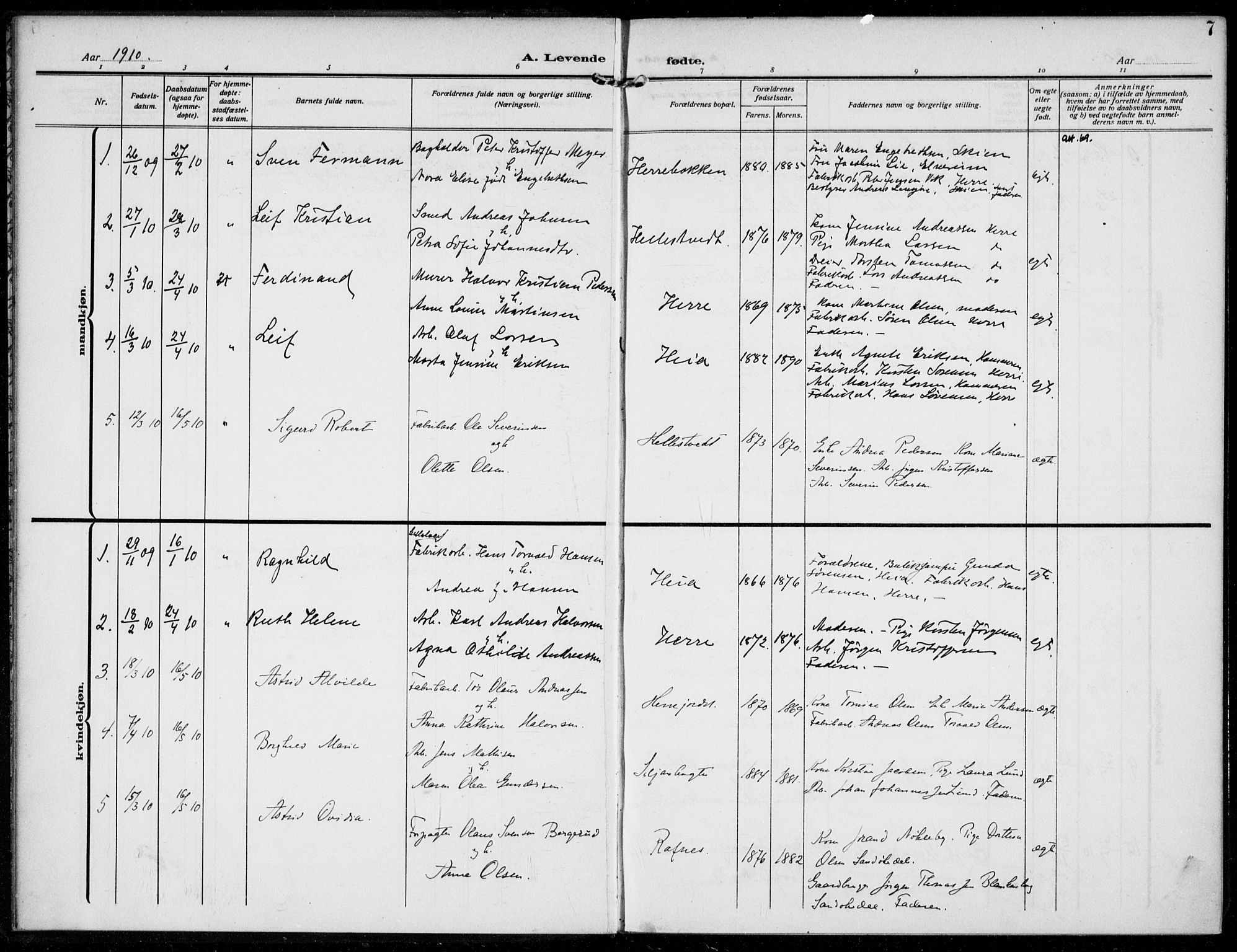 Bamble kirkebøker, SAKO/A-253/F/Fc/L0001: Parish register (official) no. III 1, 1909-1916, p. 7