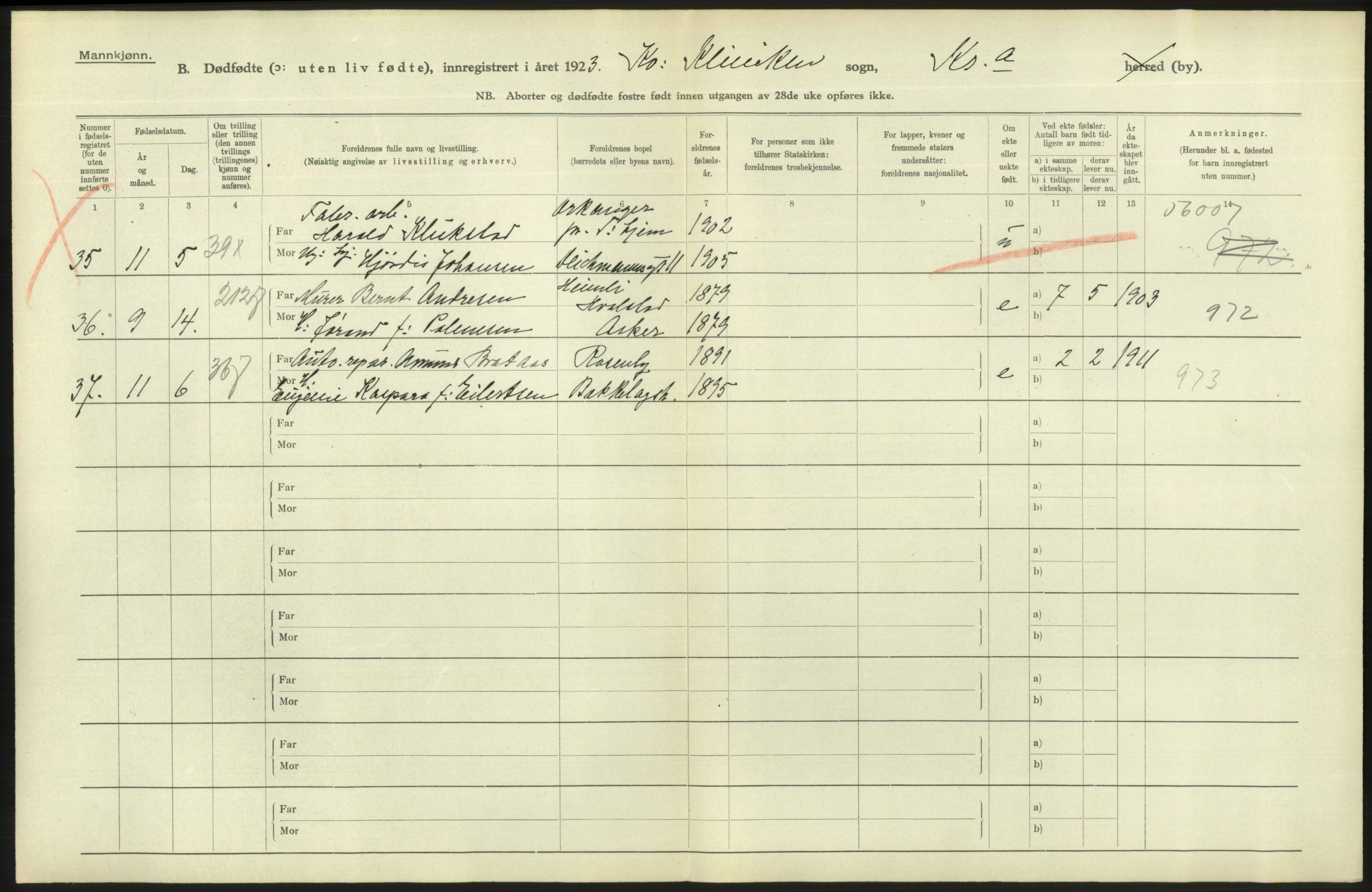 Statistisk sentralbyrå, Sosiodemografiske emner, Befolkning, RA/S-2228/D/Df/Dfc/Dfcc/L0010: Kristiania: Døde, dødfødte, 1923, p. 54