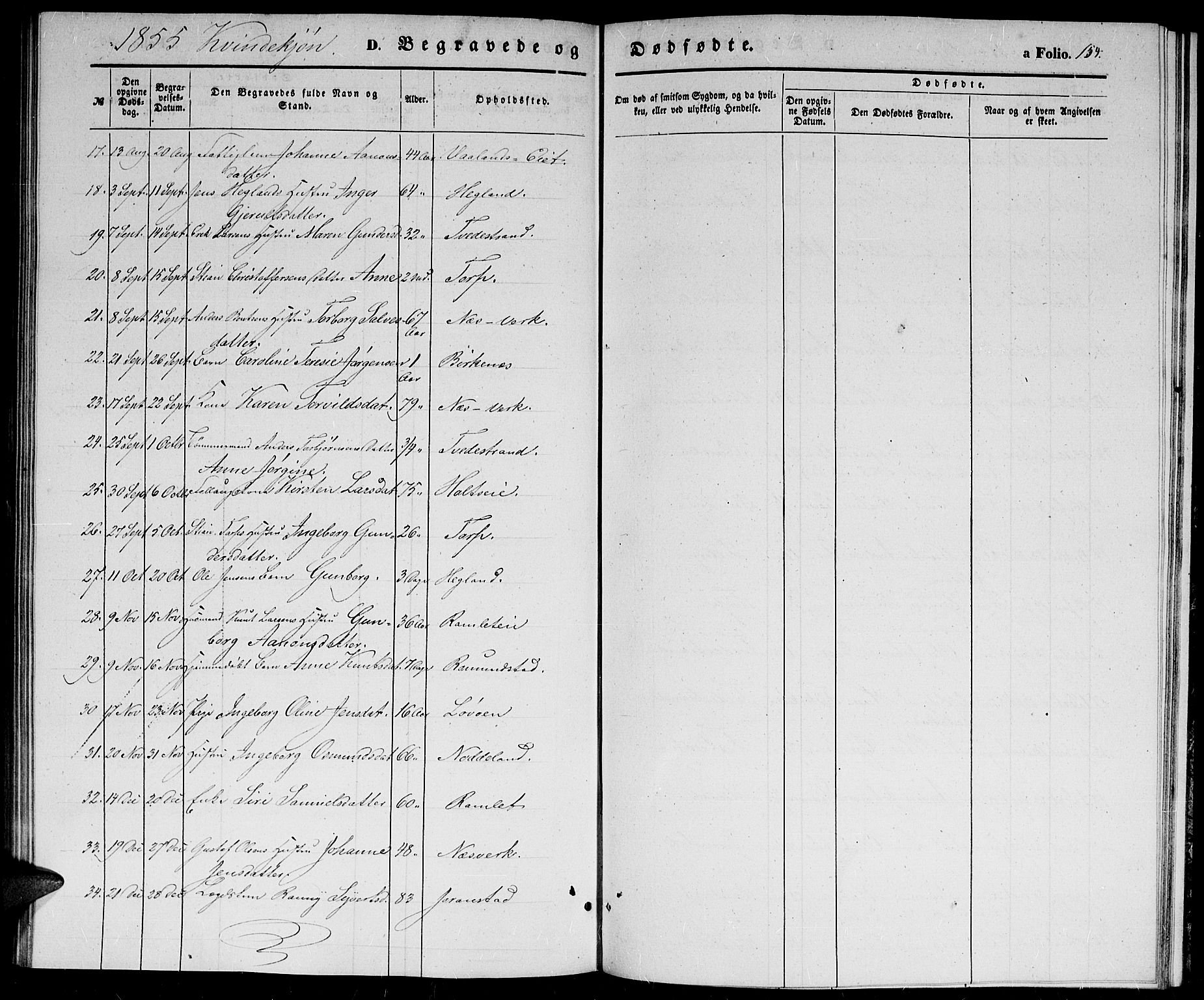 Holt sokneprestkontor, AV/SAK-1111-0021/F/Fb/L0007: Parish register (copy) no. B 7, 1849-1858, p. 154