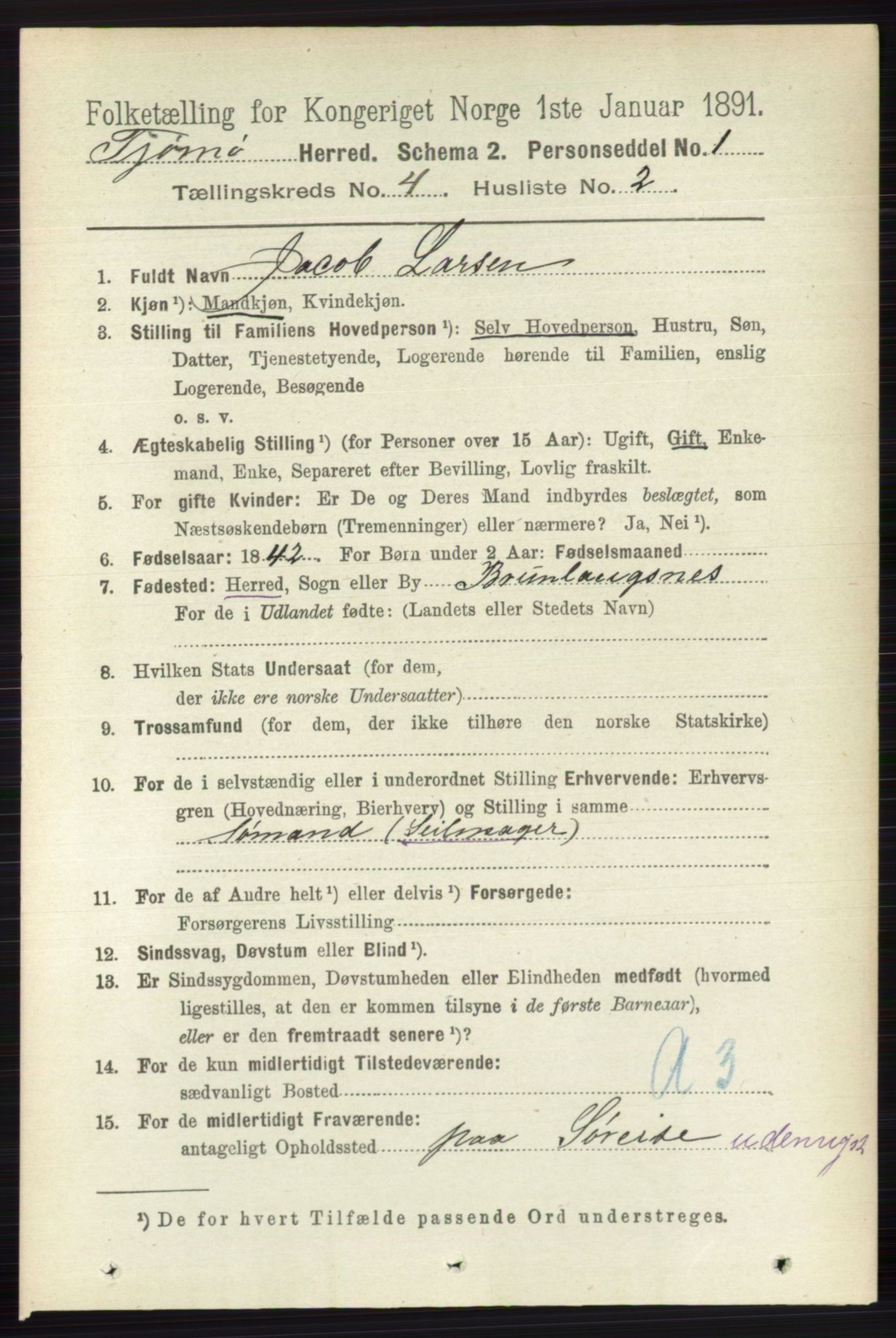 RA, 1891 census for 0723 Tjøme, 1891, p. 1275