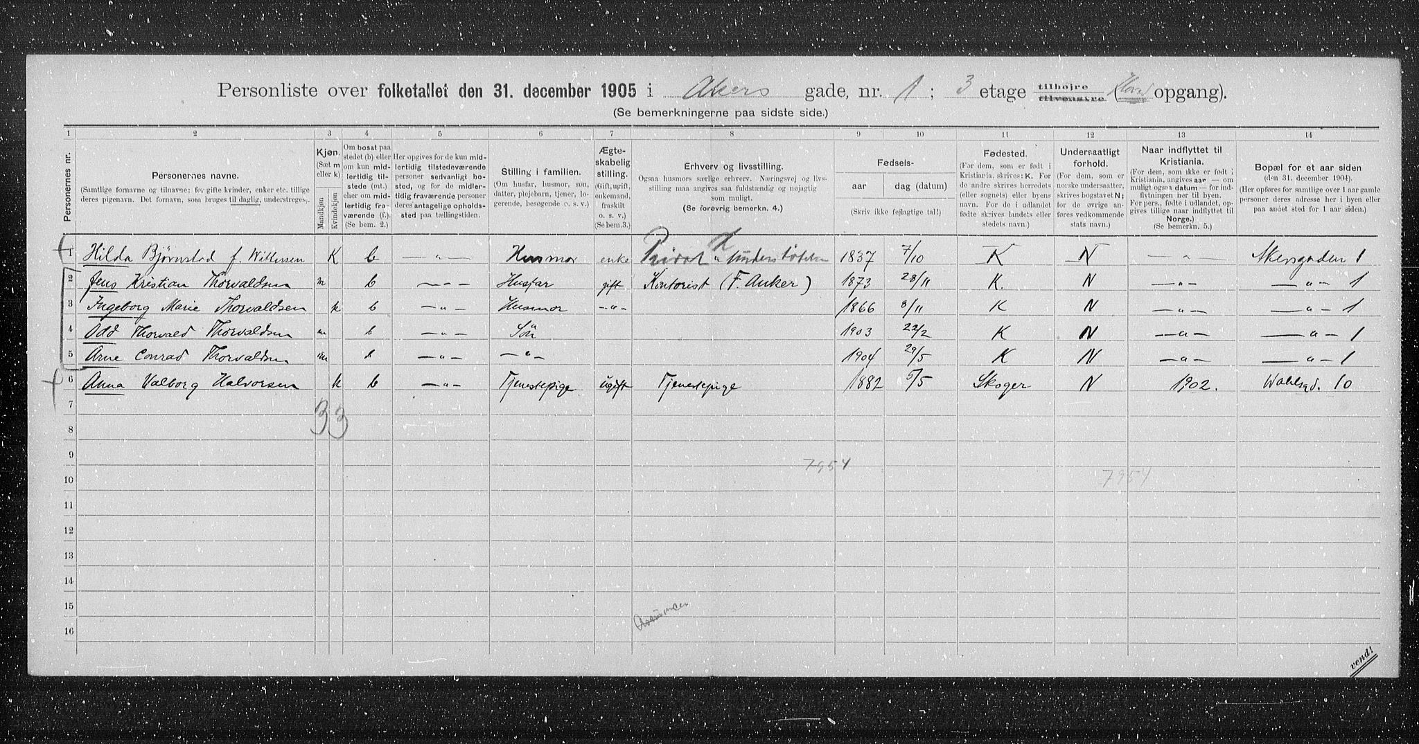 OBA, Municipal Census 1905 for Kristiania, 1905, p. 154