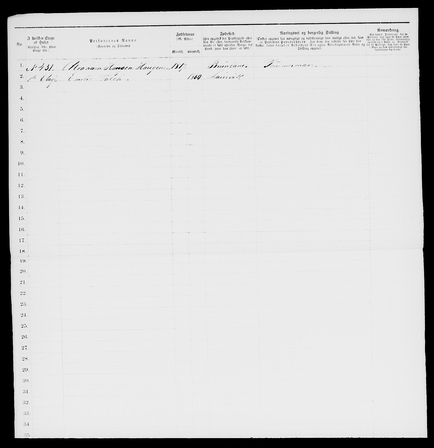 SAKO, 1885 census for 0707 Larvik, 1885, p. 1222