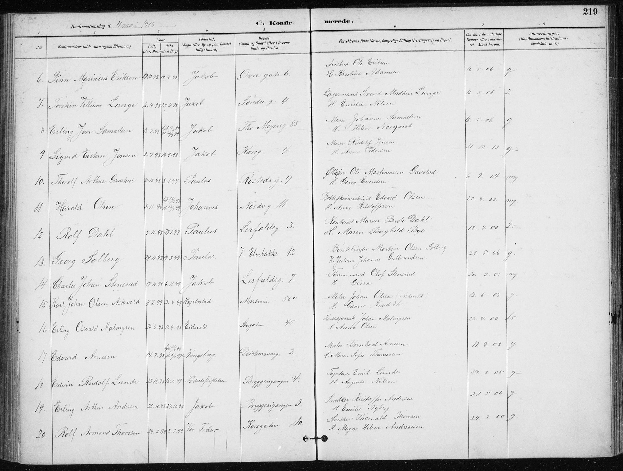 Jakob prestekontor Kirkebøker, AV/SAO-A-10850/F/Fa/L0008: Parish register (official) no. 8, 1892-1924, p. 219