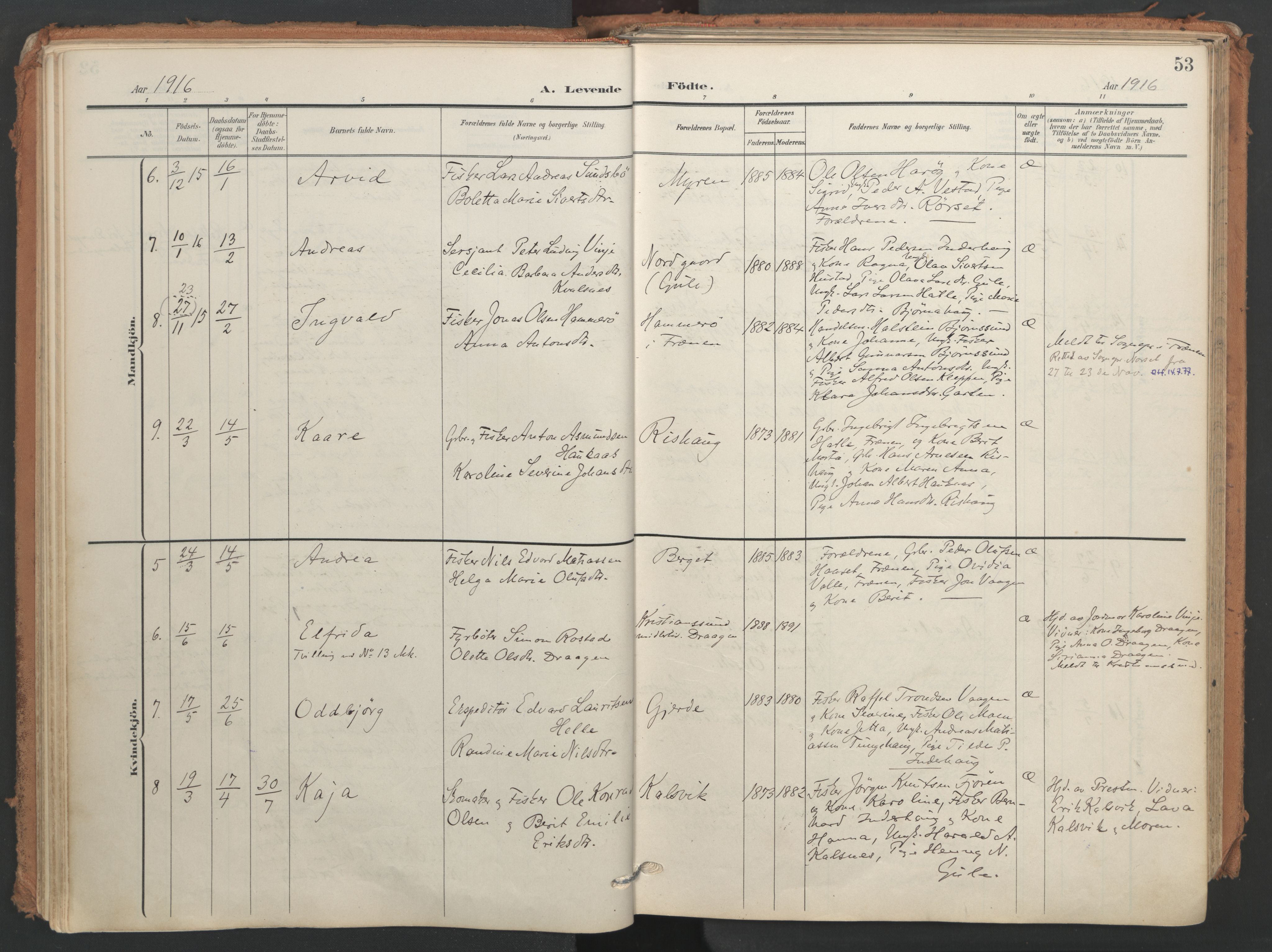 Ministerialprotokoller, klokkerbøker og fødselsregistre - Møre og Romsdal, AV/SAT-A-1454/566/L0771: Parish register (official) no. 566A10, 1904-1929, p. 53