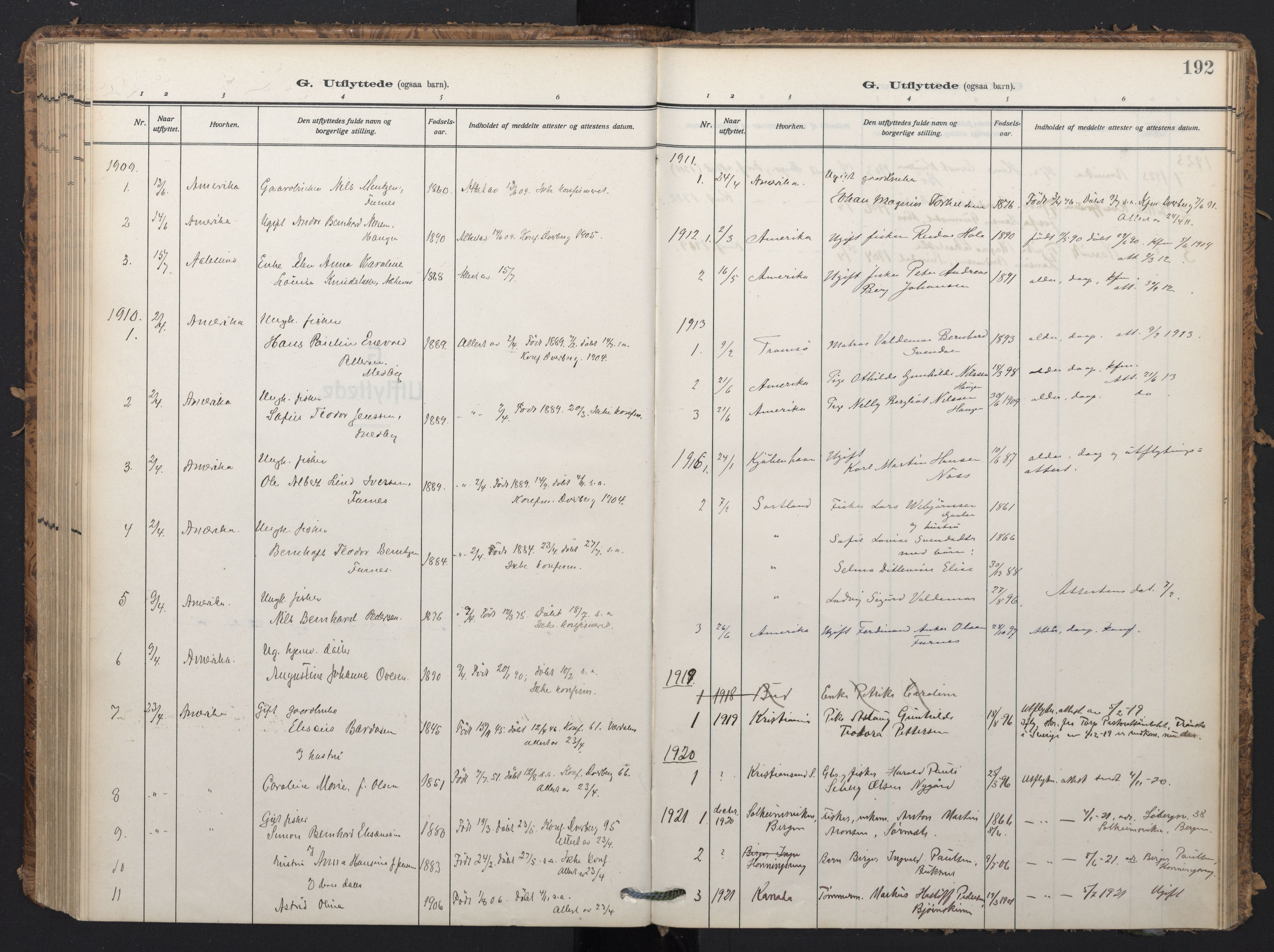 Ministerialprotokoller, klokkerbøker og fødselsregistre - Nordland, SAT/A-1459/898/L1423: Parish register (official) no. 898A03, 1909-1928, p. 192