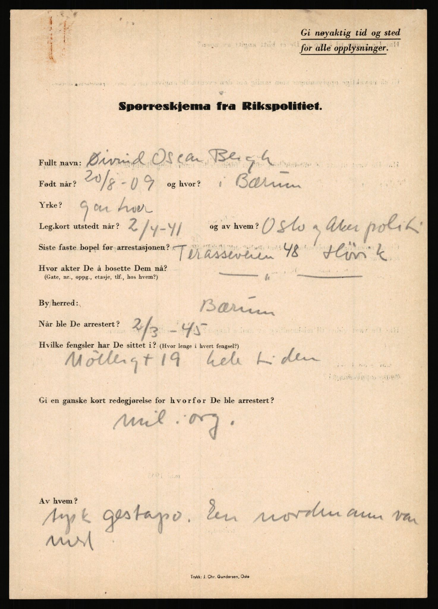 Rikspolitisjefen, AV/RA-S-1560/L/L0002: Berg, Alf - Bråthen, Thorleif, 1940-1945, p. 129