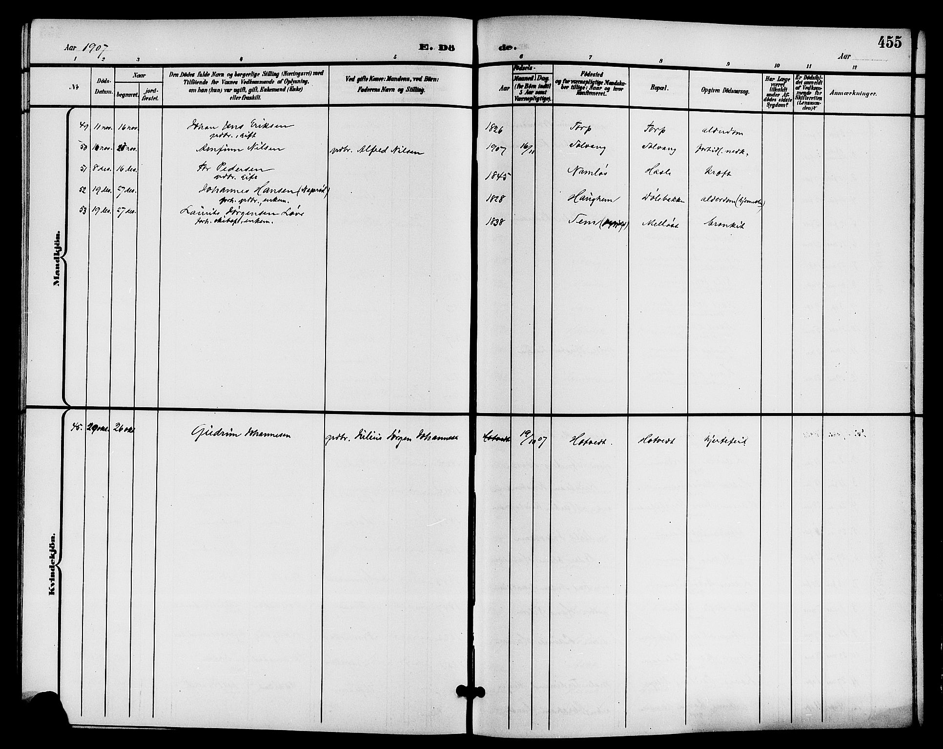 Sandar kirkebøker, SAKO/A-243/G/Ga/L0002: Parish register (copy) no. 2, 1900-1915, p. 455