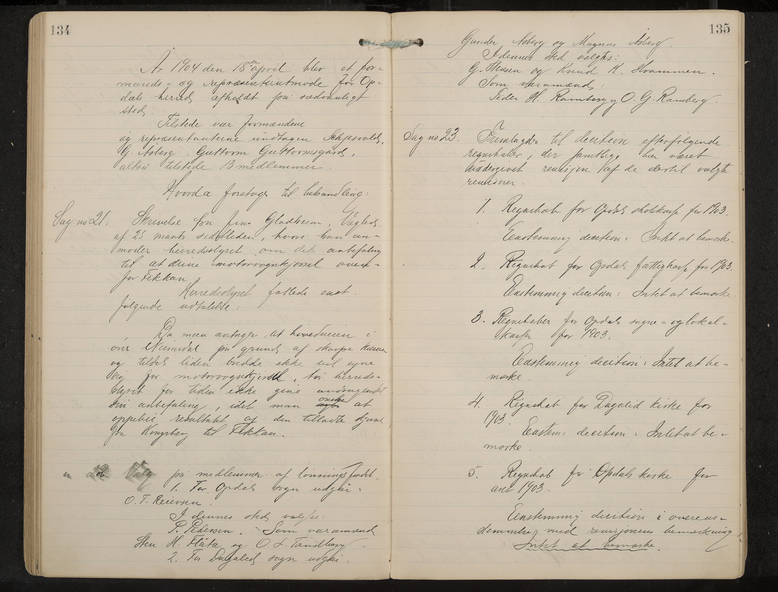 Uvdal formannskap og sentraladministrasjon, IKAK/0634021/A/Aa/L0001: Møtebok, 1901-1909, p. 134-135