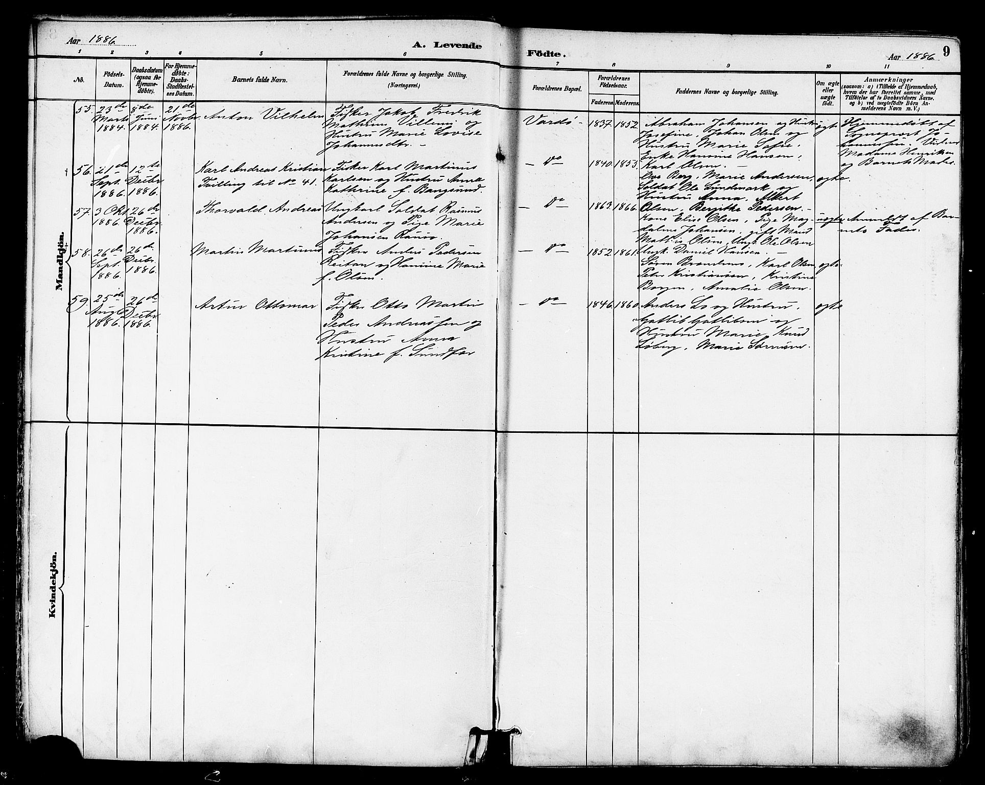 Vardø sokneprestkontor, AV/SATØ-S-1332/H/Ha/L0007kirke: Parish register (official) no. 7, 1886-1897, p. 9