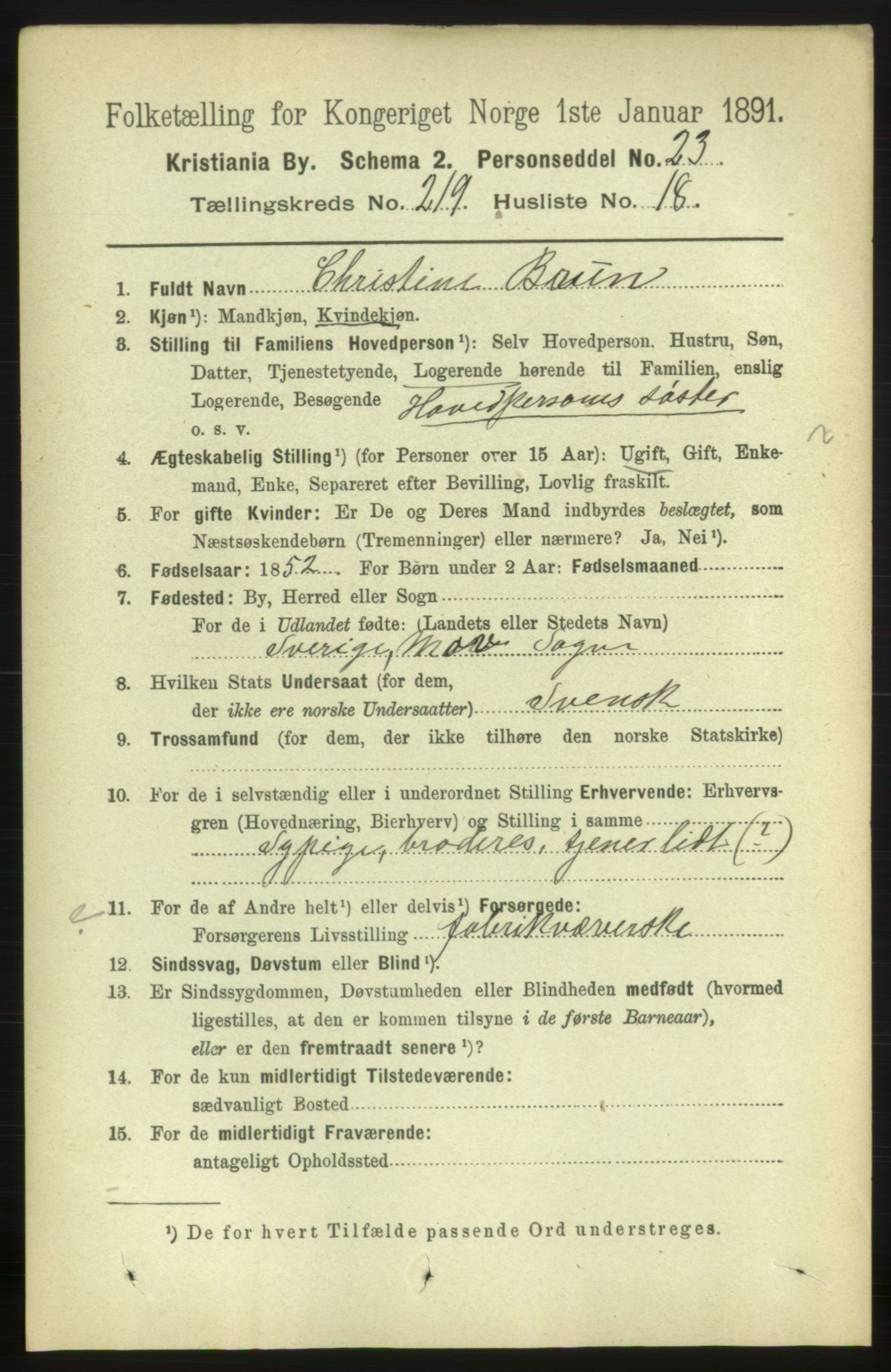 RA, 1891 census for 0301 Kristiania, 1891, p. 130510