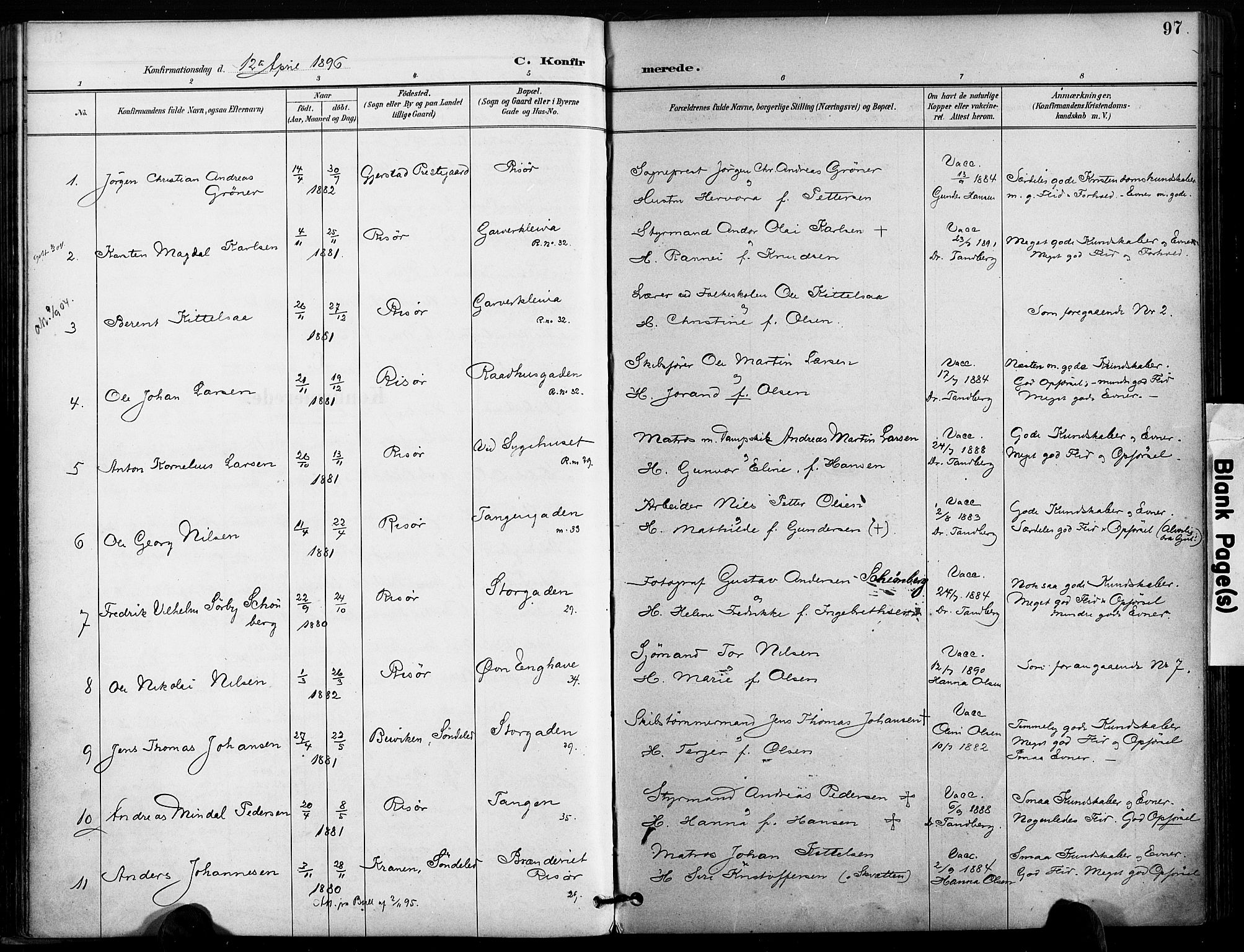 Risør sokneprestkontor, SAK/1111-0035/F/Fa/L0010: Parish register (official) no. A 10, 1896-1906, p. 97