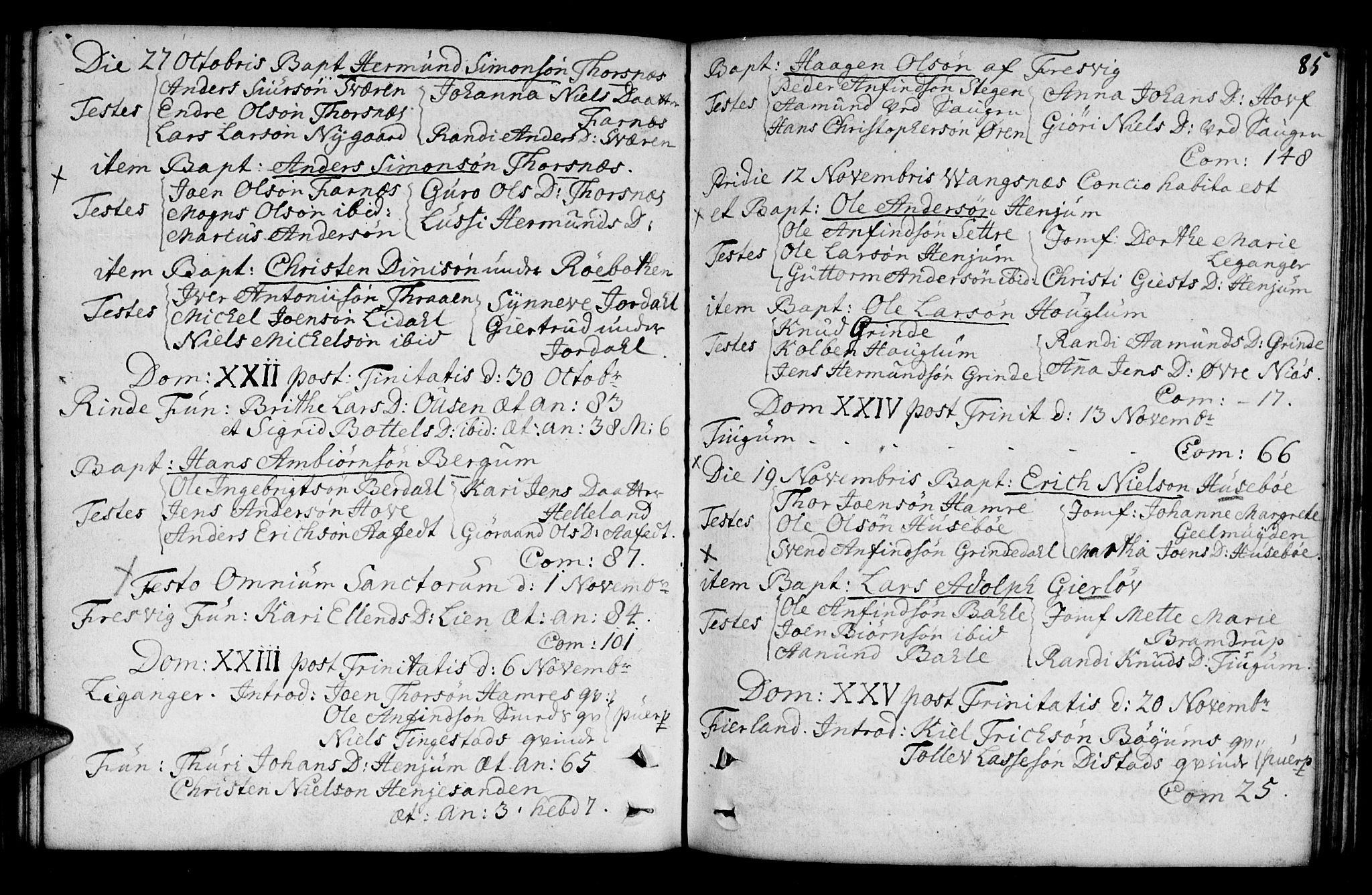 Leikanger sokneprestembete, AV/SAB-A-81001/H/Haa/Haaa/L0003: Parish register (official) no. A 3, 1756-1770, p. 85