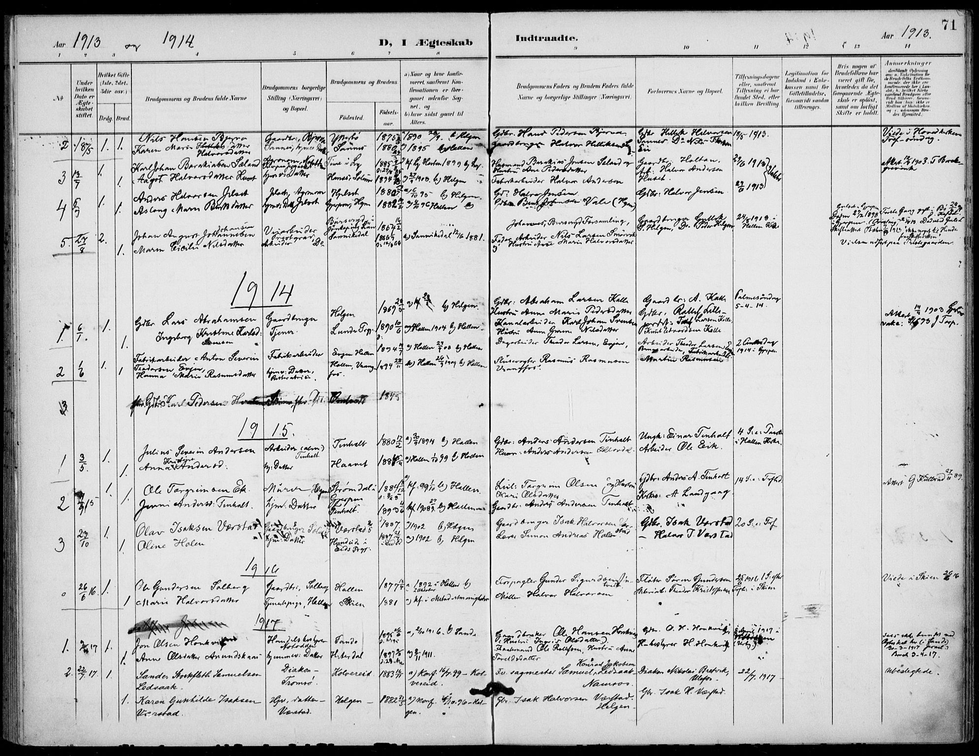 Holla kirkebøker, SAKO/A-272/F/Fa/L0011: Parish register (official) no. 11, 1897-1928, p. 71