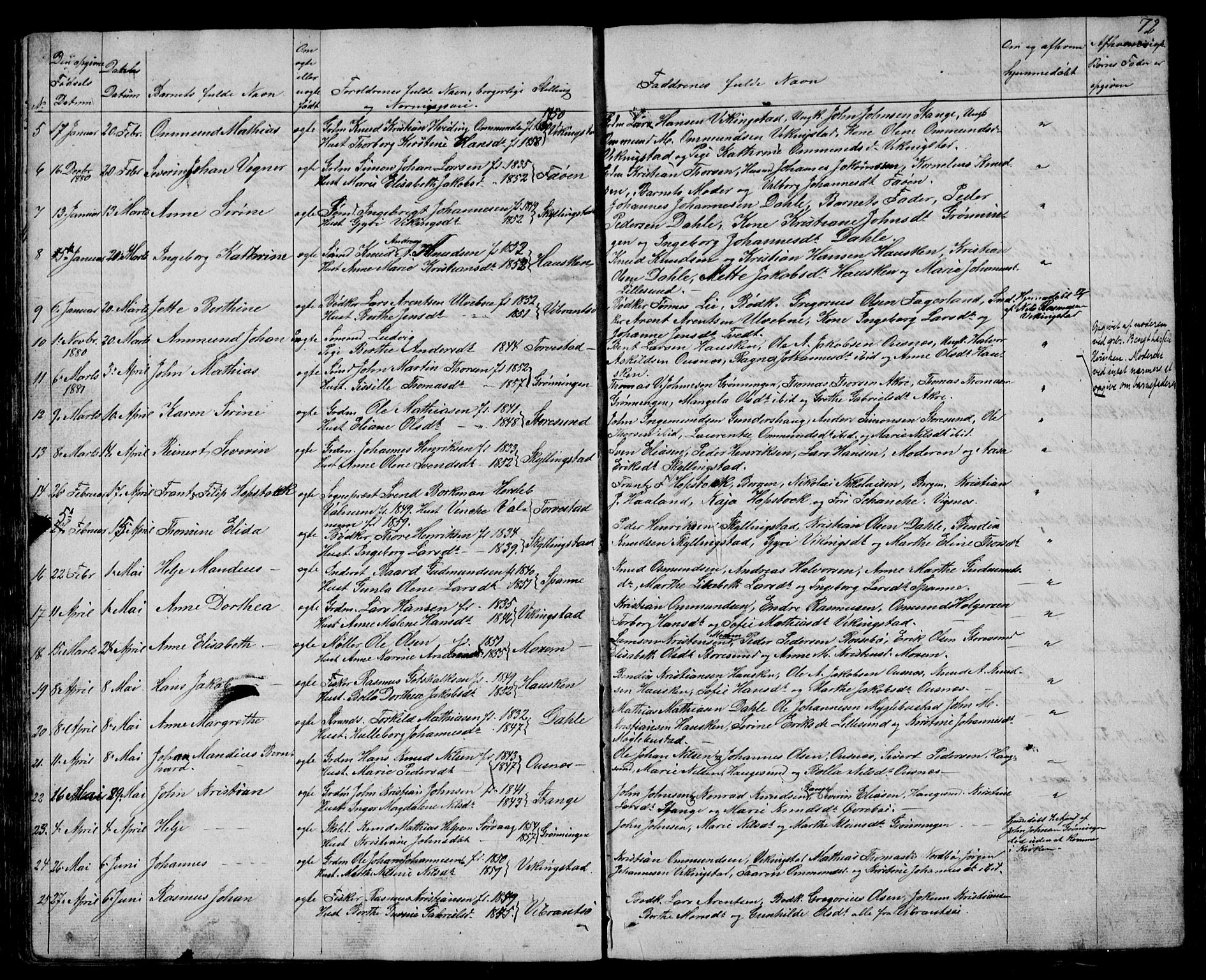 Torvastad sokneprestkontor, SAST/A -101857/H/Ha/Hab/L0003: Parish register (copy) no. B 3, 1850-1900, p. 72