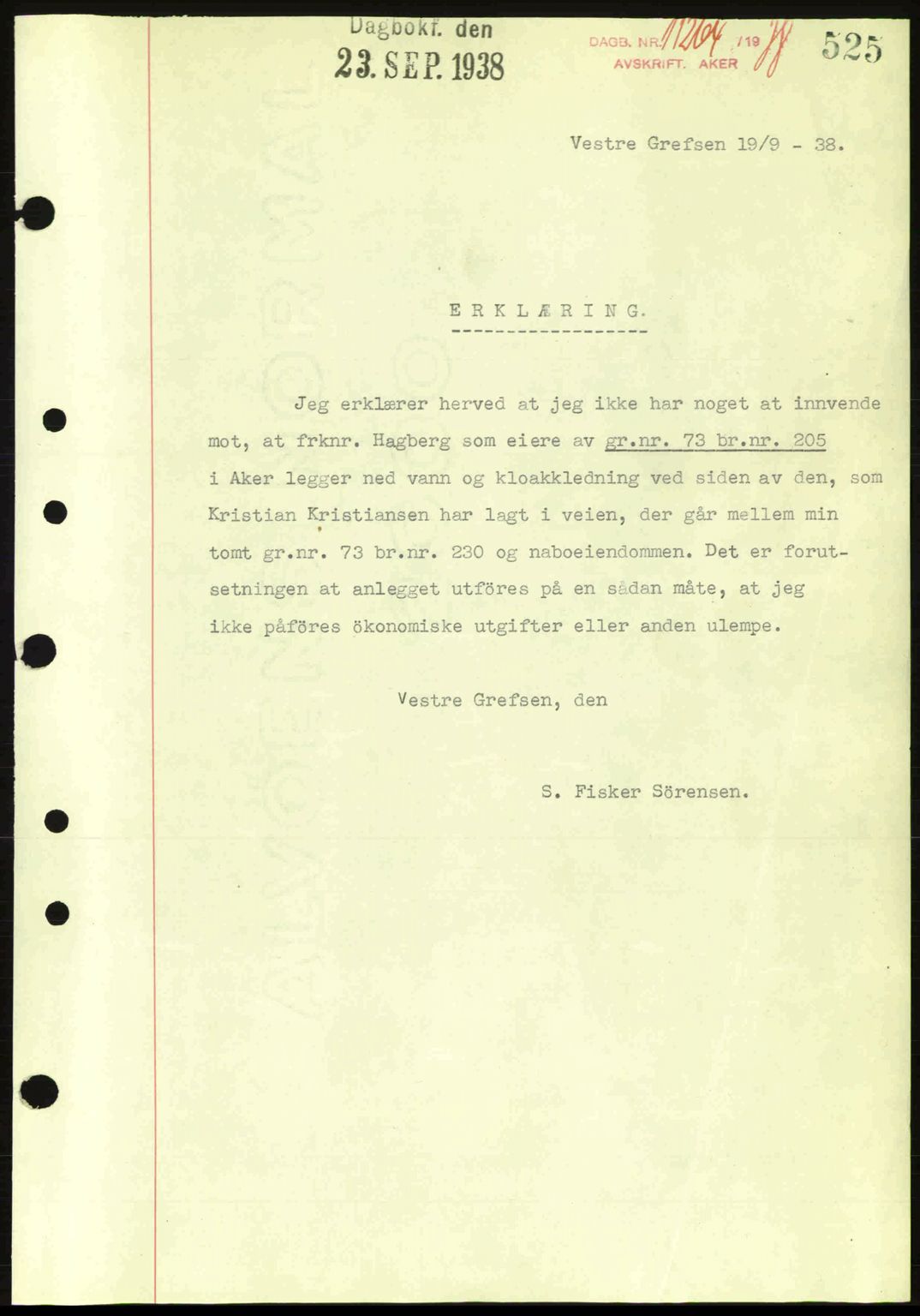 Aker herredsskriveri, SAO/A-10896/G/Gb/Gba/Gbab/L0025: Mortgage book no. A154-155, 1938-1938, Diary no: : 11264/1938