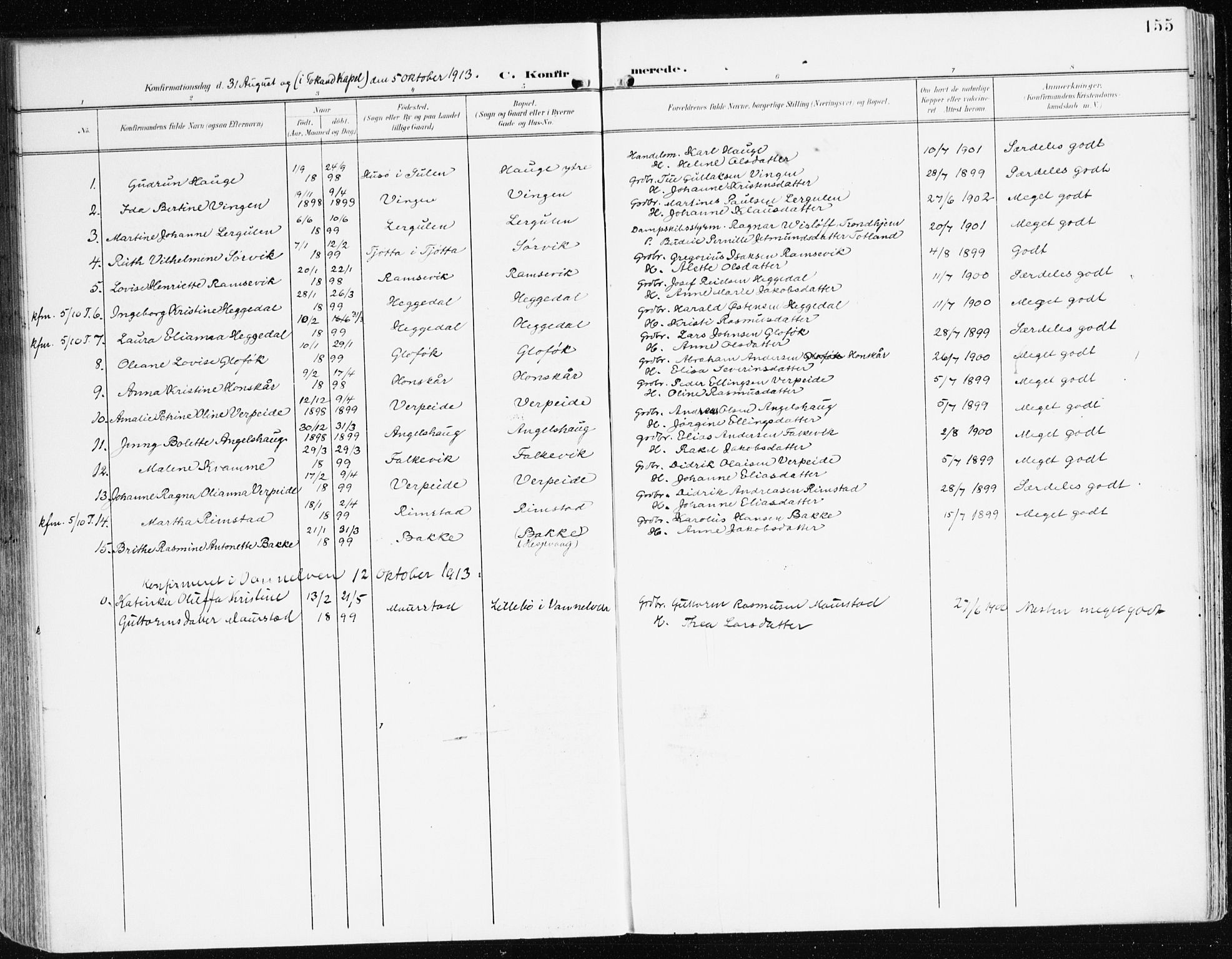 Davik sokneprestembete, AV/SAB-A-79701/H/Haa/Haad/L0002: Parish register (official) no. D 2, 1901-1930, p. 155