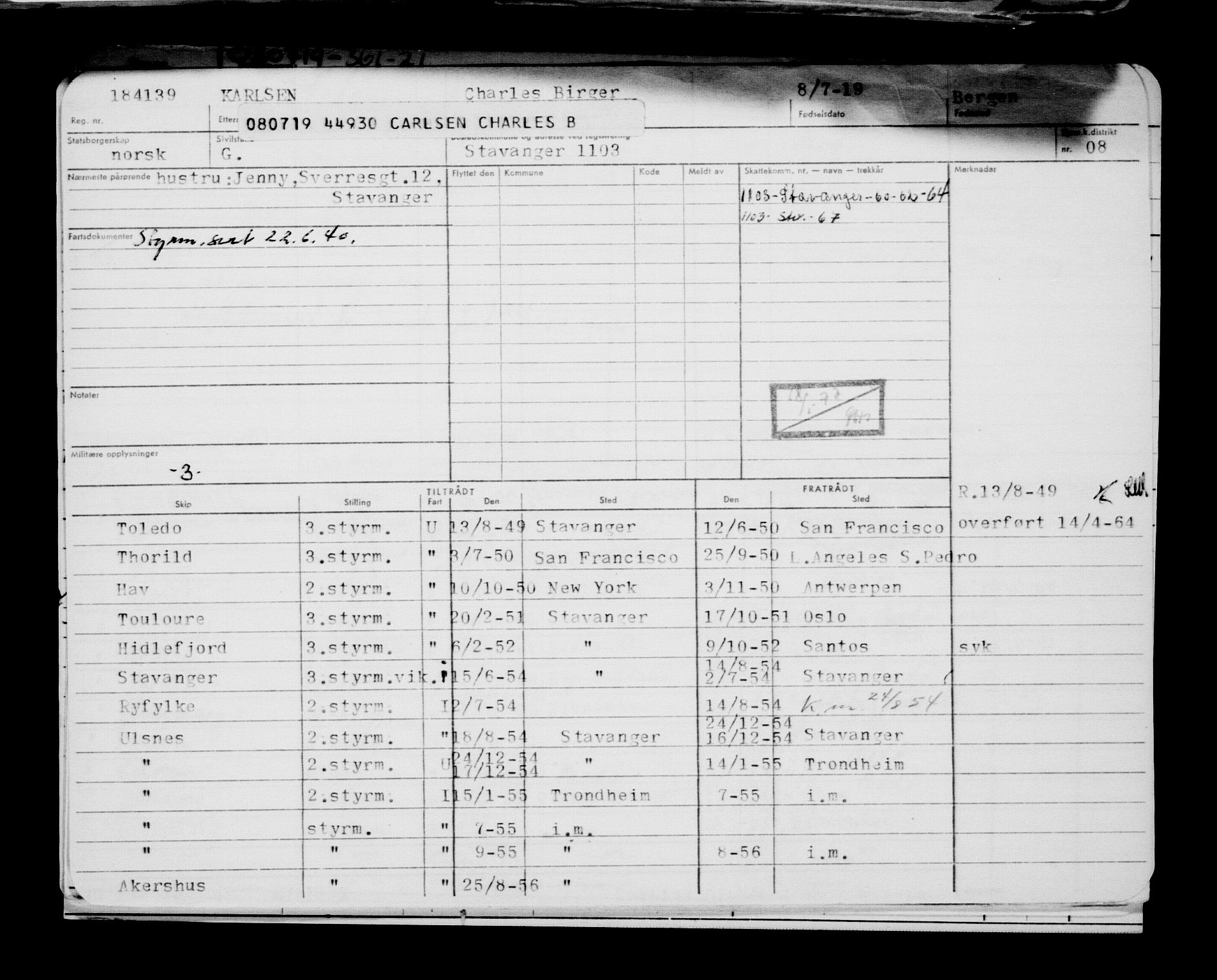 Direktoratet for sjømenn, AV/RA-S-3545/G/Gb/L0170: Hovedkort, 1919, p. 157