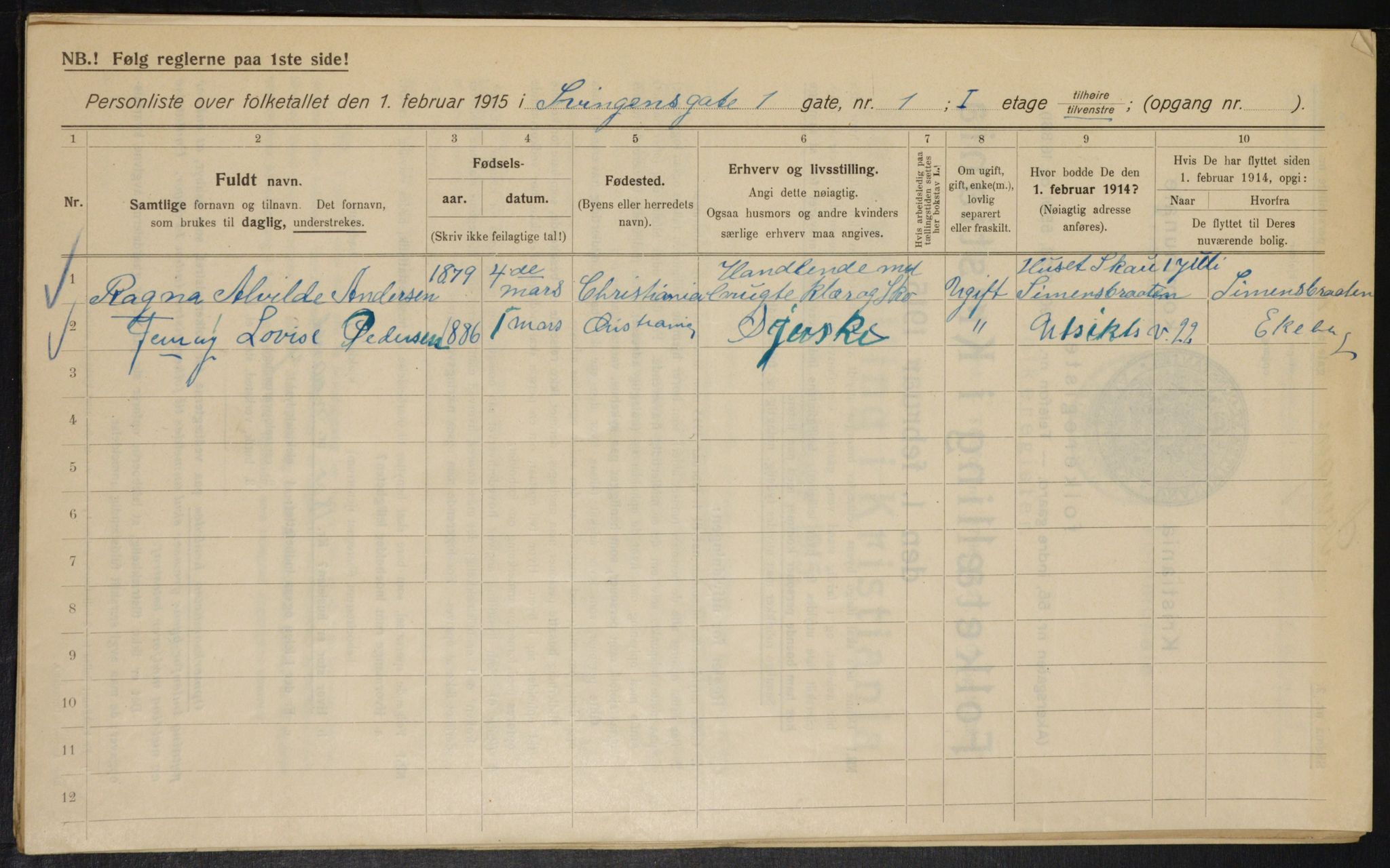 OBA, Municipal Census 1915 for Kristiania, 1915, p. 106362