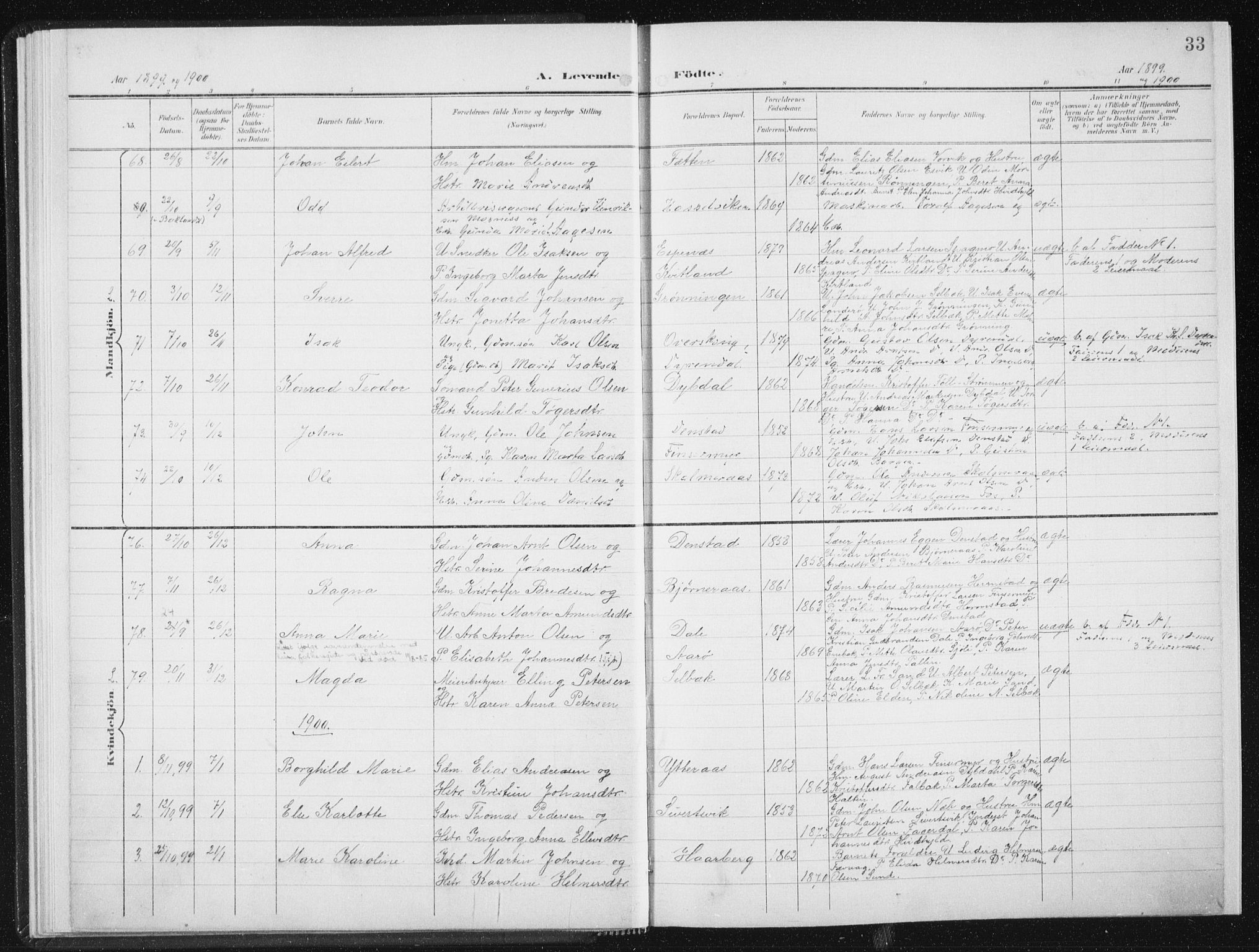 Ministerialprotokoller, klokkerbøker og fødselsregistre - Sør-Trøndelag, AV/SAT-A-1456/647/L0635: Parish register (official) no. 647A02, 1896-1911, p. 33