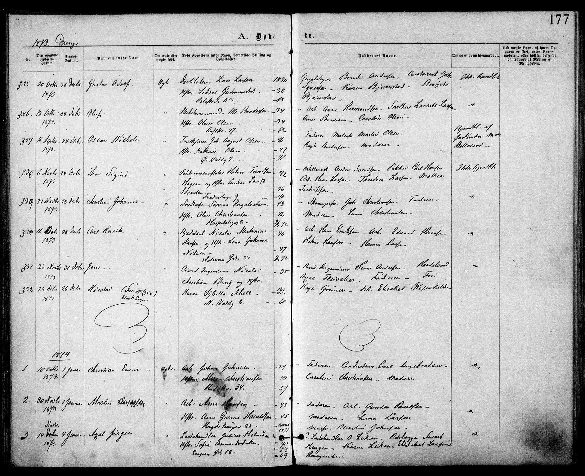 Trefoldighet prestekontor Kirkebøker, SAO/A-10882/F/Fa/L0003: Parish register (official) no. I 3, 1870-1876, p. 177