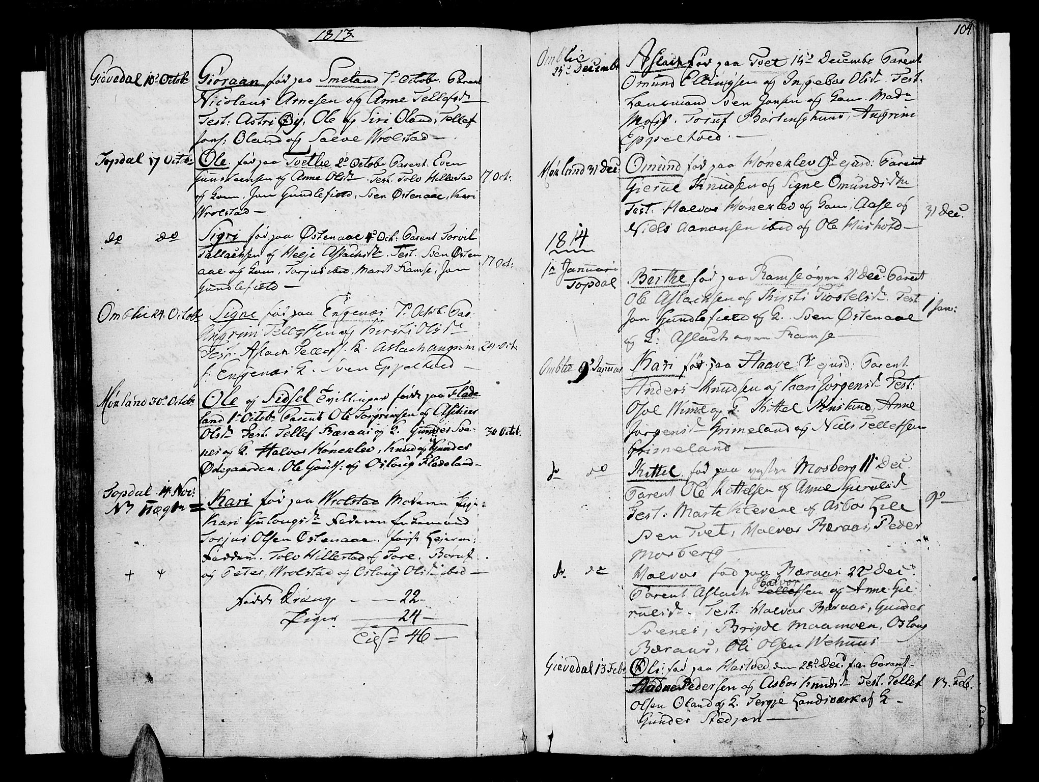 Åmli sokneprestkontor, SAK/1111-0050/F/Fa/Fac/L0005: Parish register (official) no. A 5, 1796-1816, p. 104