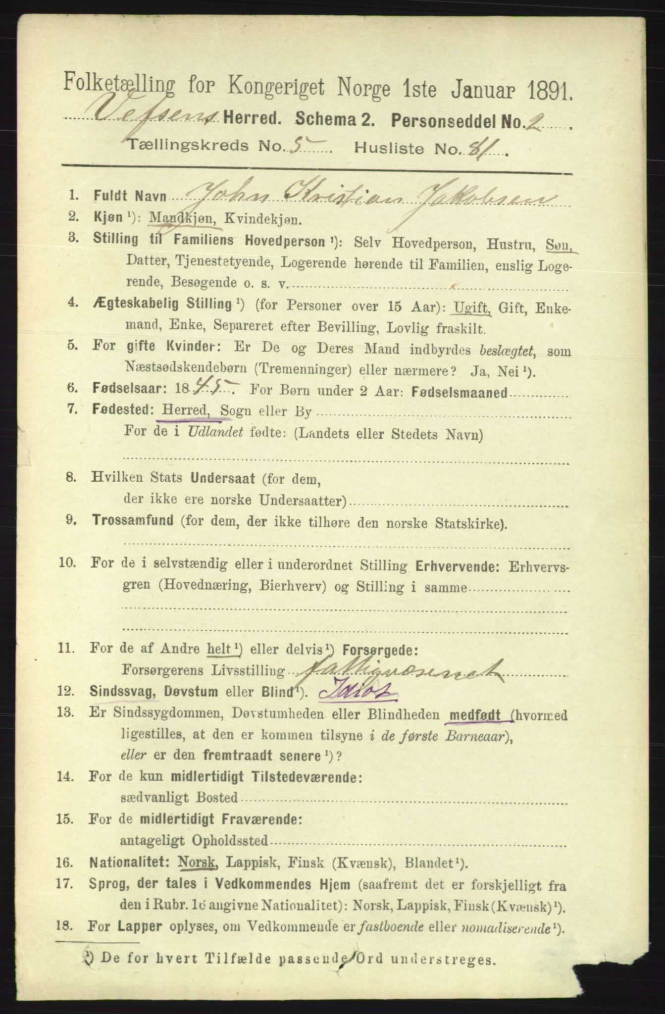 RA, 1891 census for 1824 Vefsn, 1891, p. 2663