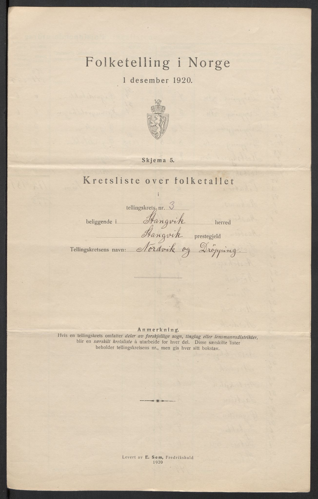 SAT, 1920 census for Stangvik, 1920, p. 14