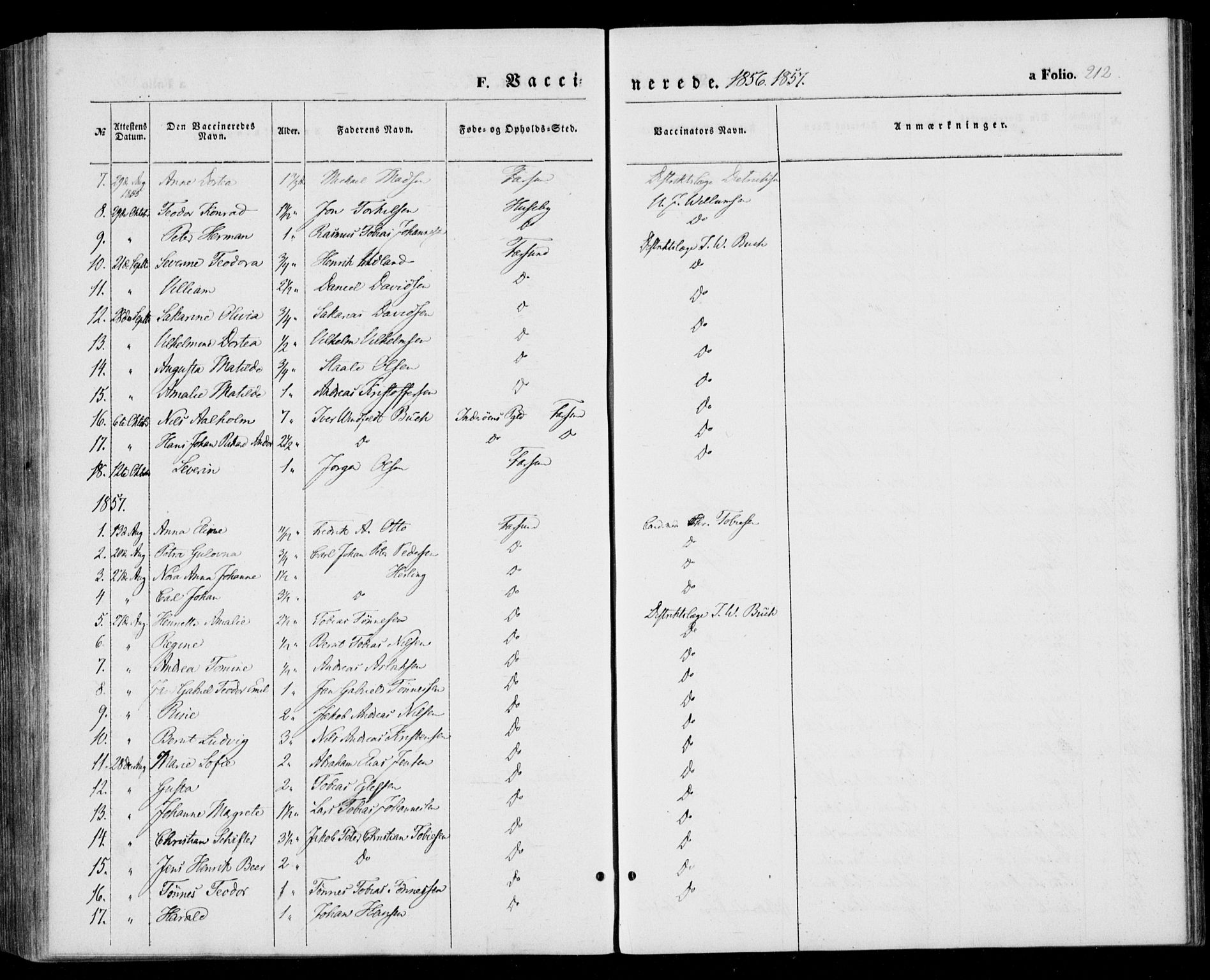 Farsund sokneprestkontor, AV/SAK-1111-0009/F/Fa/L0004: Parish register (official) no. A 4, 1847-1863, p. 212