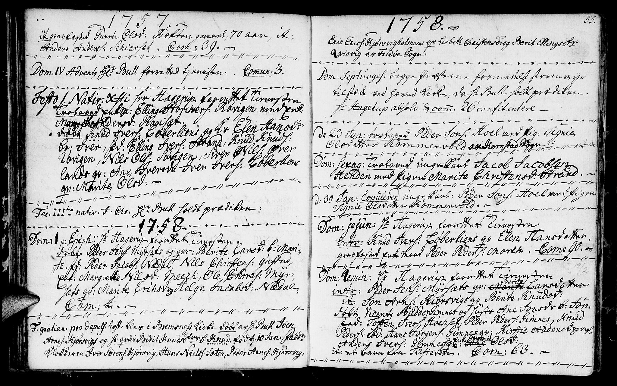 Ministerialprotokoller, klokkerbøker og fødselsregistre - Møre og Romsdal, SAT/A-1454/568/L0798: Parish register (official) no. 568A07, 1753-1780, p. 54-55