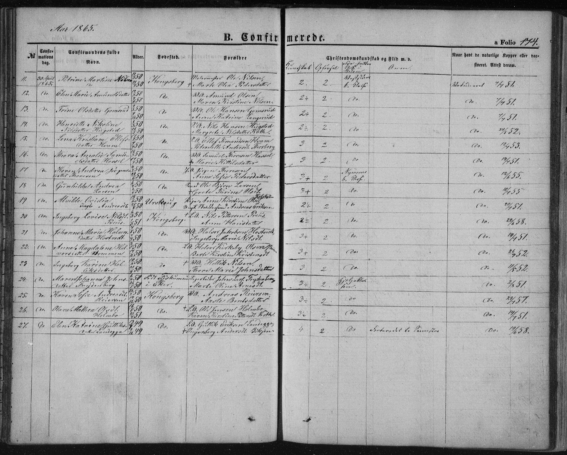 Kongsberg kirkebøker, AV/SAKO-A-22/F/Fa/L0010: Parish register (official) no. I 10, 1859-1875, p. 174