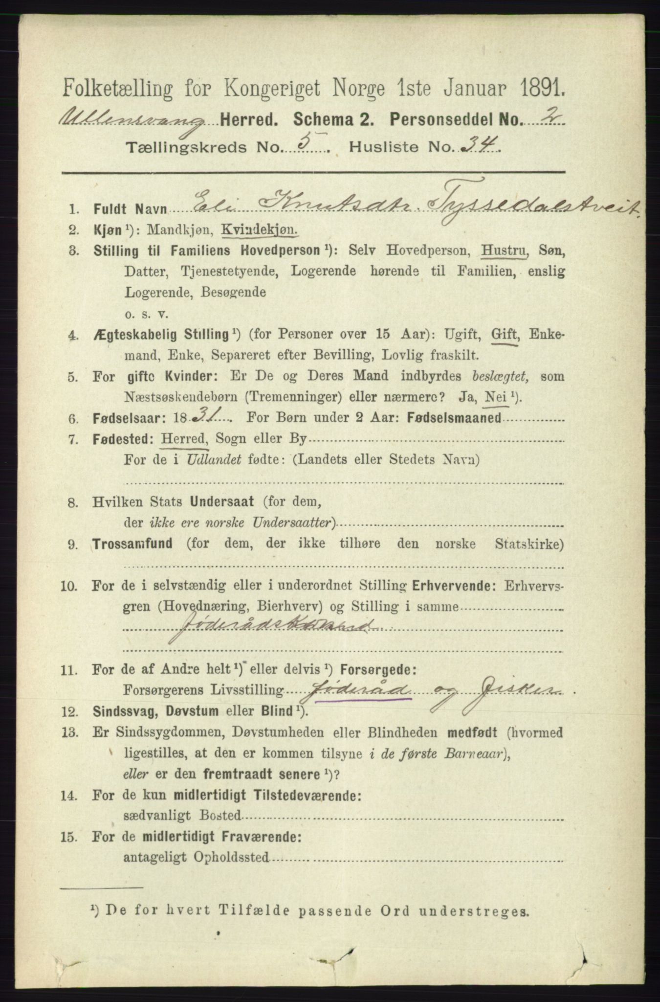 RA, 1891 census for 1230 Ullensvang, 1891, p. 1843