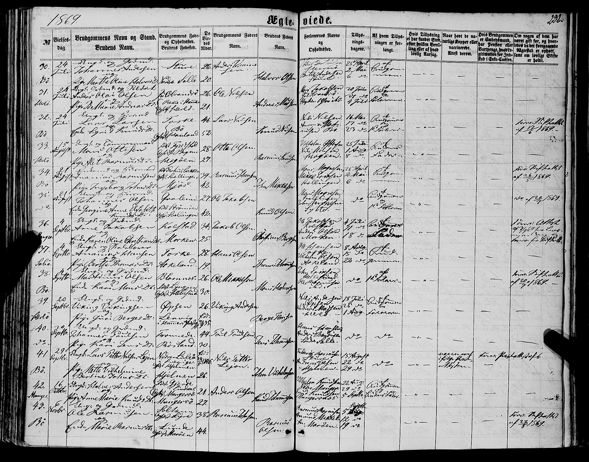 Manger sokneprestembete, AV/SAB-A-76801/H/Haa: Parish register (official) no. A 7, 1860-1870, p. 232