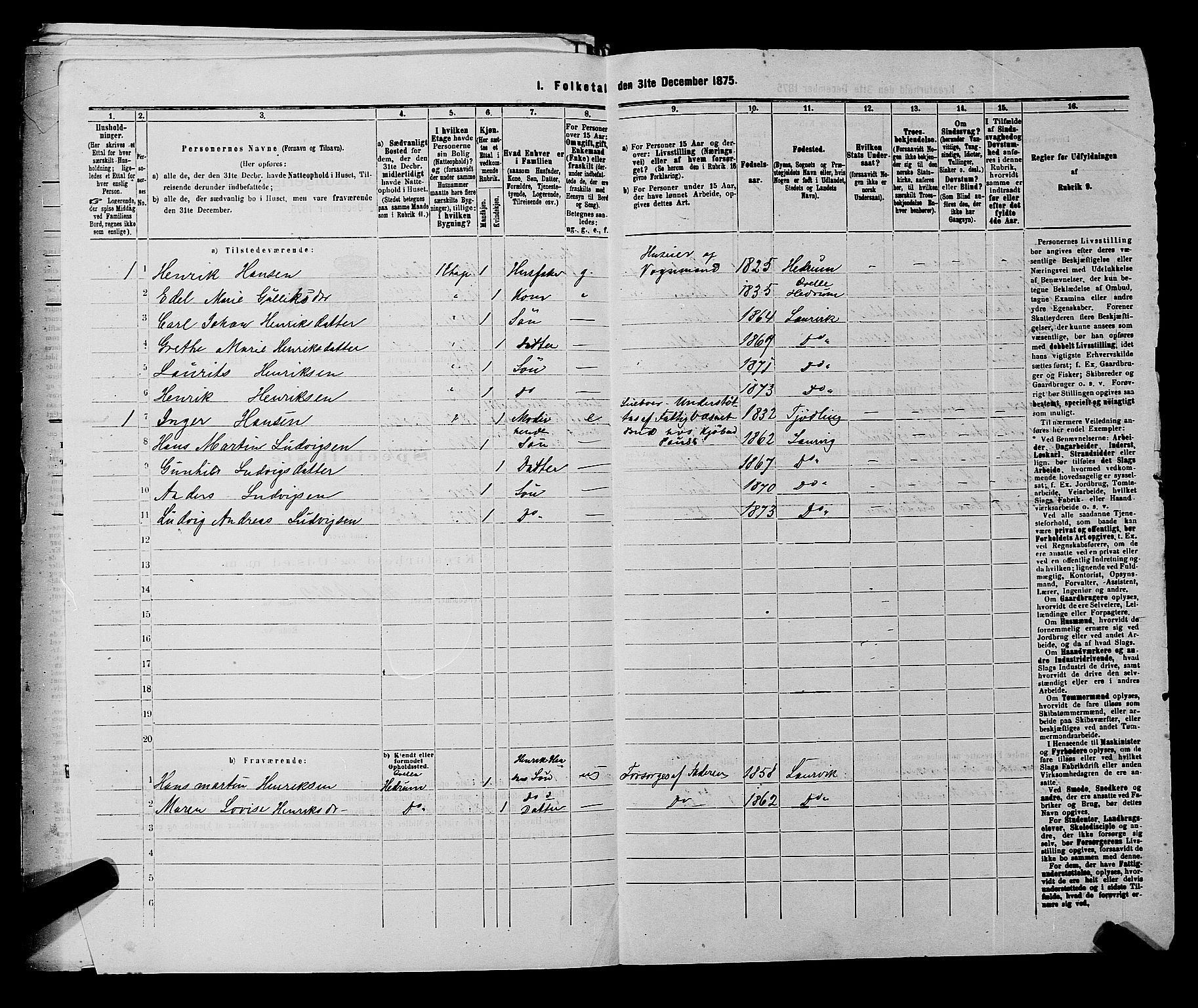 SAKO, 1875 census for 0707P Larvik, 1875, p. 758