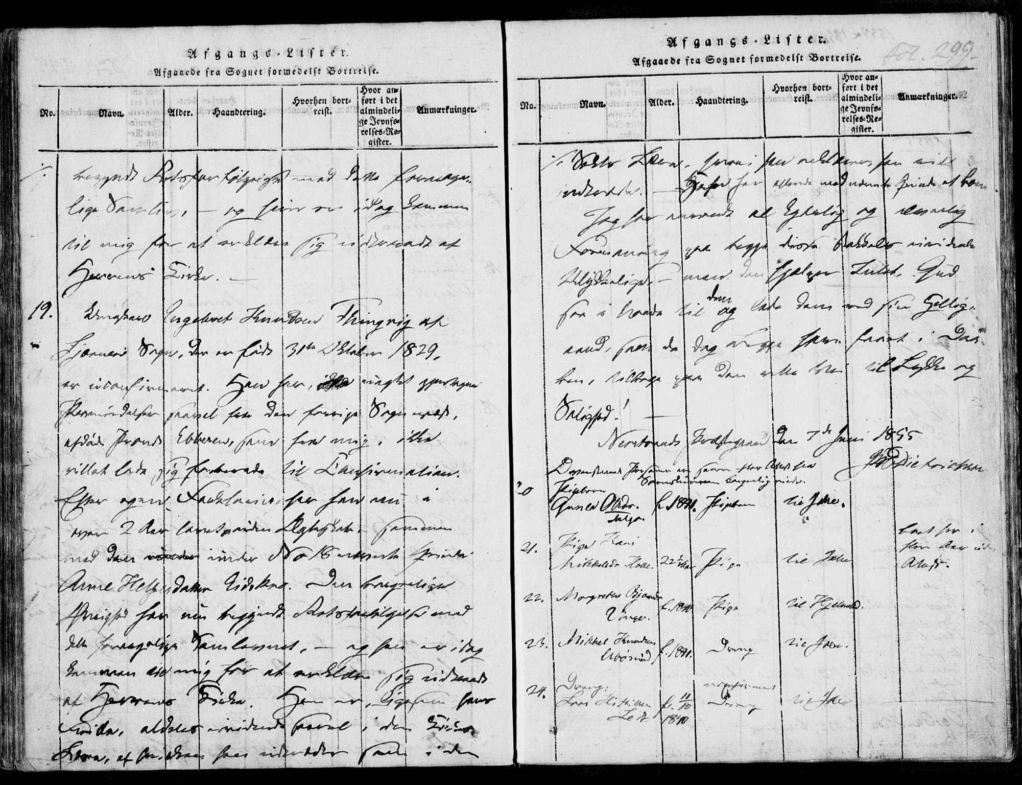 Nedstrand sokneprestkontor, AV/SAST-A-101841/01/IV: Parish register (official) no. A 7, 1816-1870, p. 299