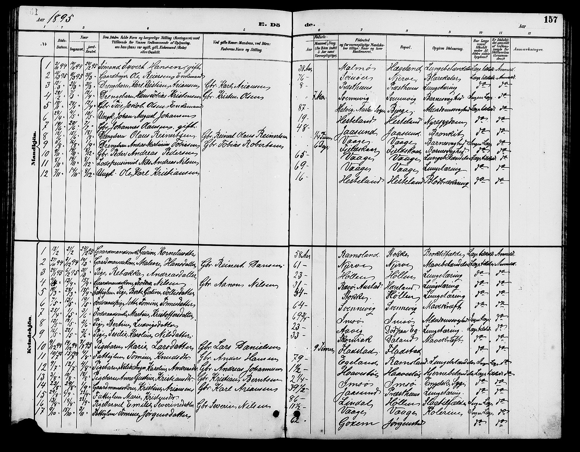 Sør-Audnedal sokneprestkontor, AV/SAK-1111-0039/F/Fb/Fba/L0004: Parish register (copy) no. B 4, 1893-1909, p. 157