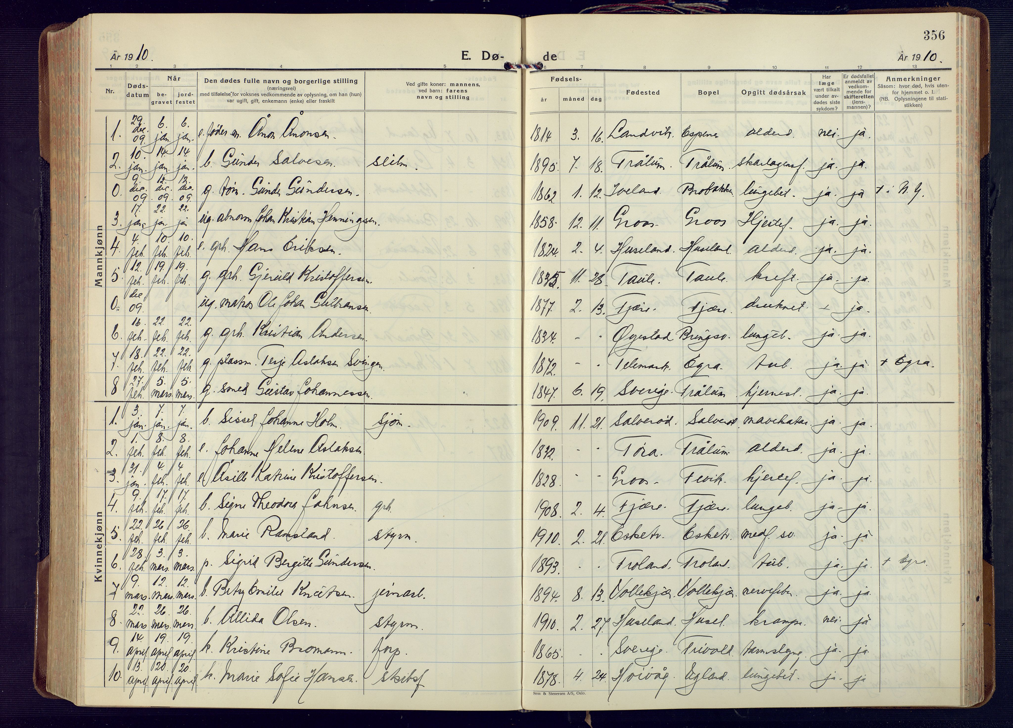 Fjære sokneprestkontor, SAK/1111-0011/F/Fa/L0004: Parish register (official) no. A 4, 1902-1925, p. 356
