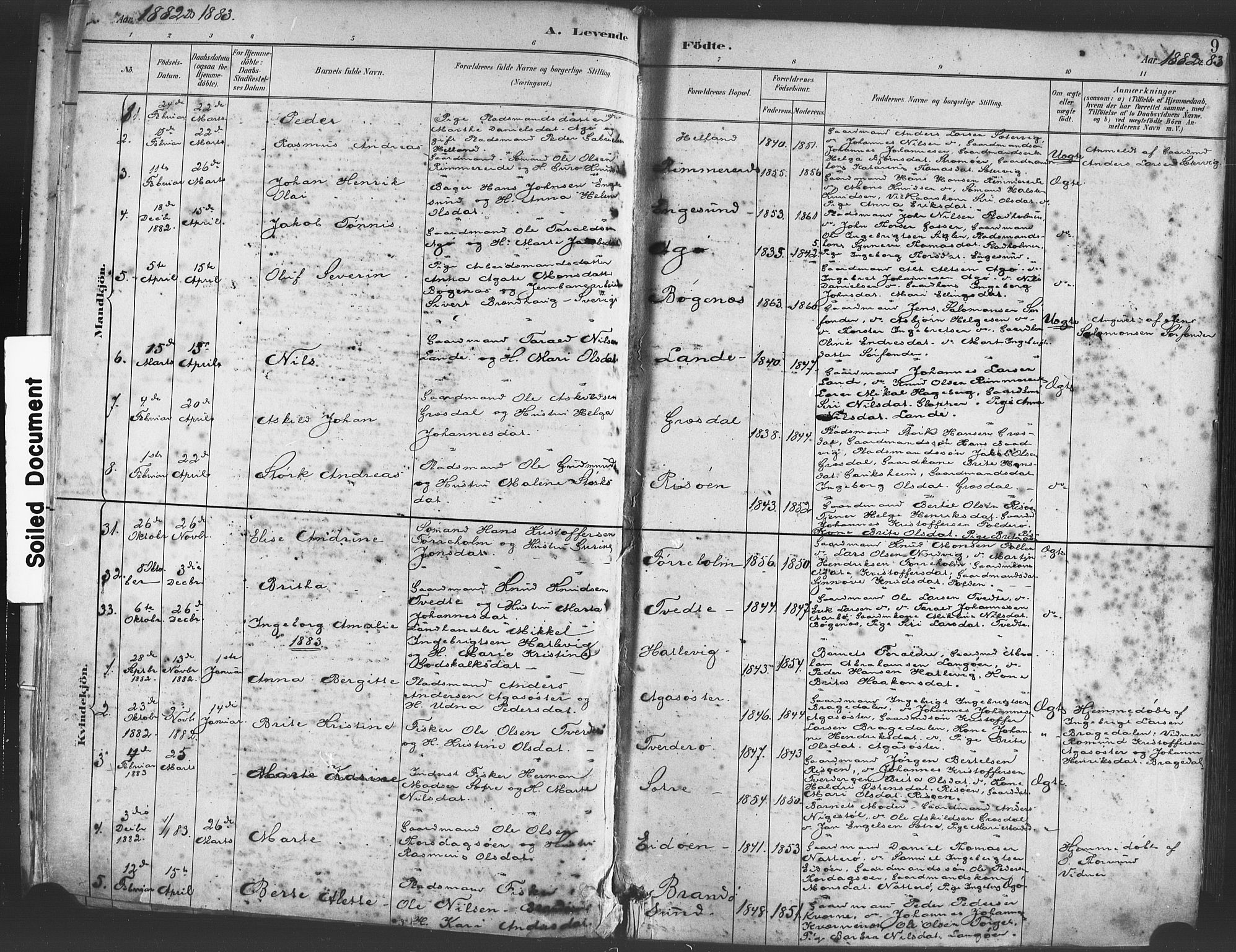 Fitjar sokneprestembete, SAB/A-99926: Parish register (official) no. A 2, 1882-1899, p. 9