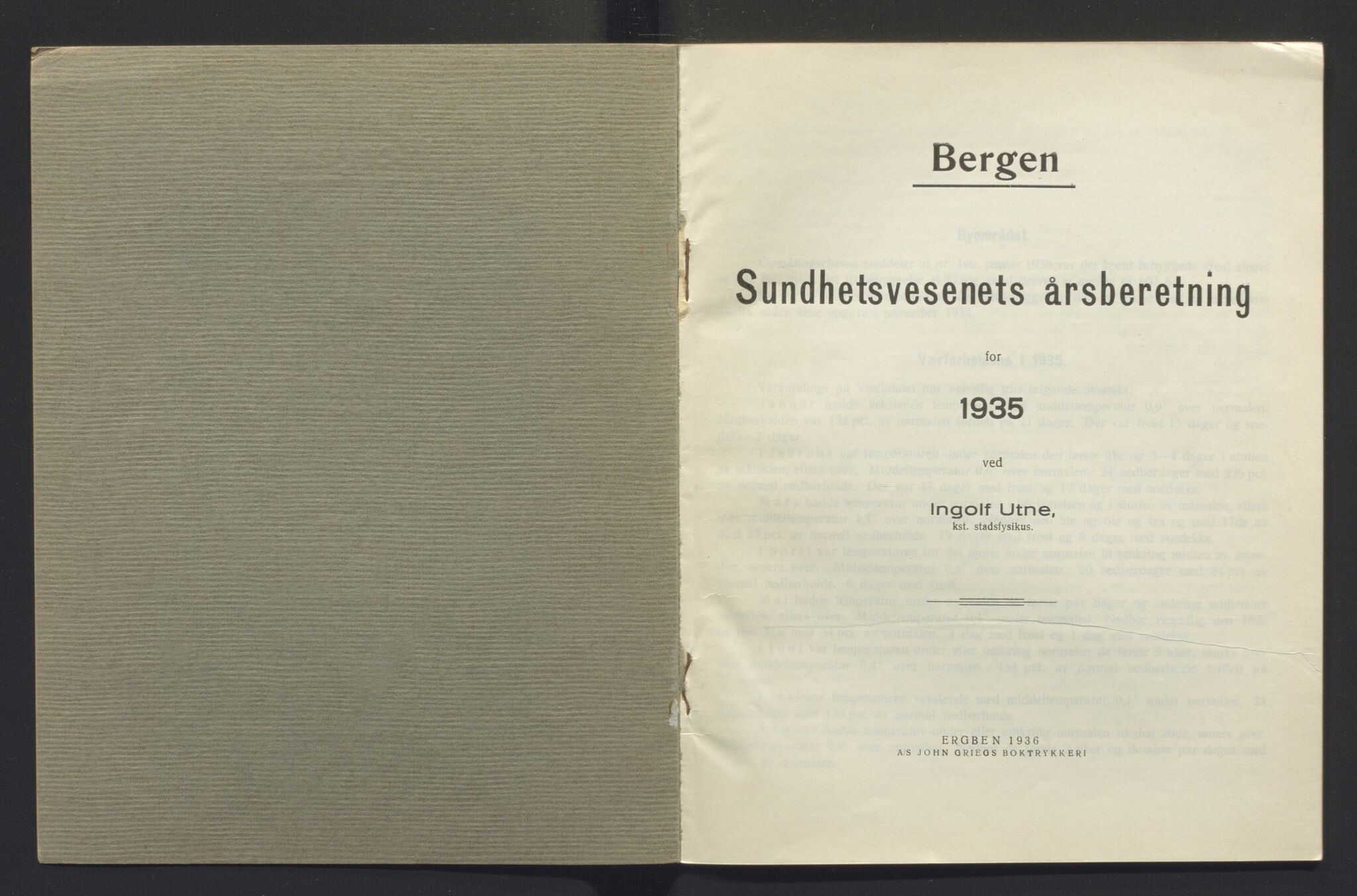 Bergen kommune, Sunnhetsvesen (Bergen helseråd), BBA/A-2617/X/Xa/L0028: Årsmelding, 1935