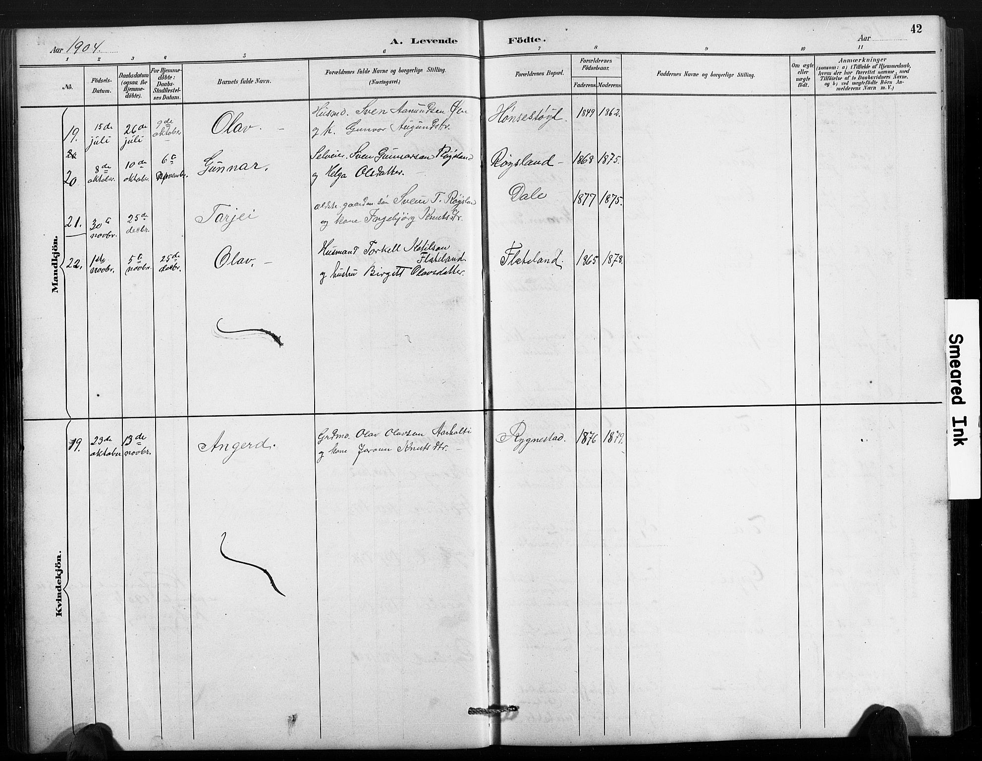 Valle sokneprestkontor, AV/SAK-1111-0044/F/Fb/Fbc/L0004: Parish register (copy) no. B 4, 1890-1928, p. 42