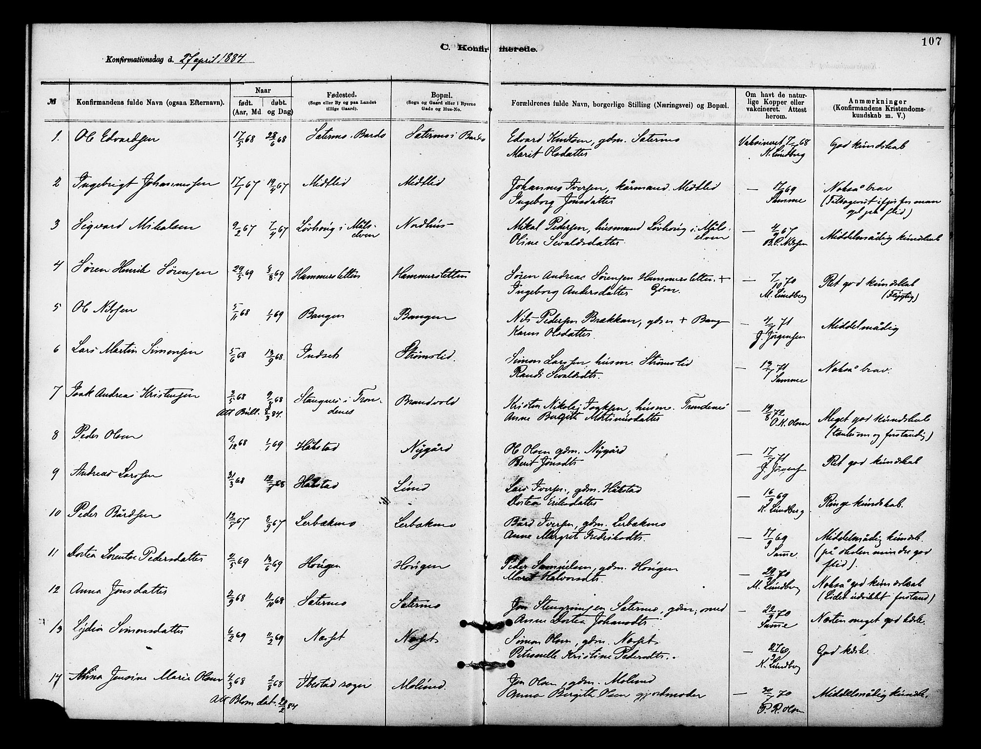 Målselv sokneprestembete, AV/SATØ-S-1311/G/Ga/Gaa/L0009kirke: Parish register (official) no. 9, 1878-1889, p. 107