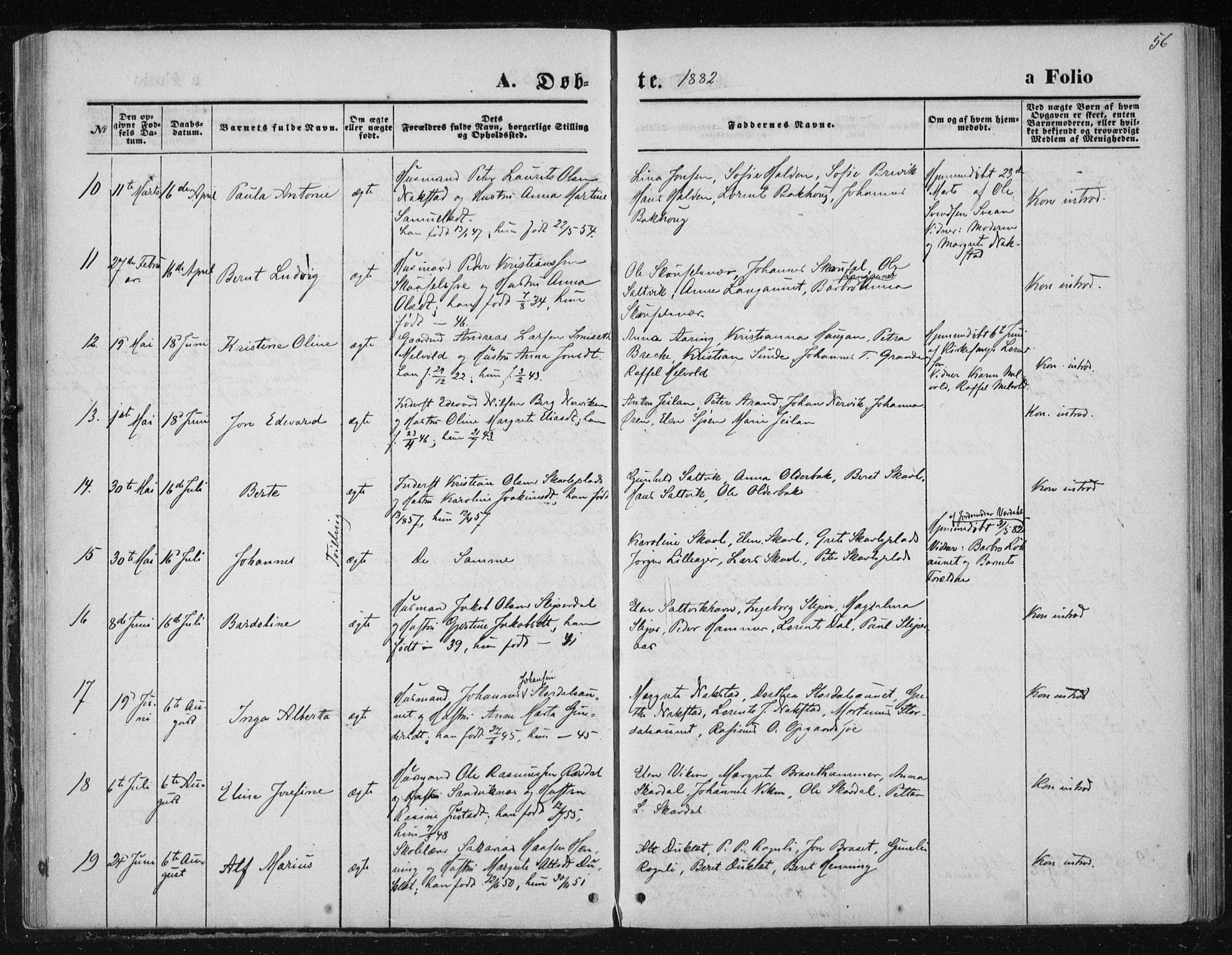 Ministerialprotokoller, klokkerbøker og fødselsregistre - Nord-Trøndelag, SAT/A-1458/733/L0324: Parish register (official) no. 733A03, 1870-1883, p. 56