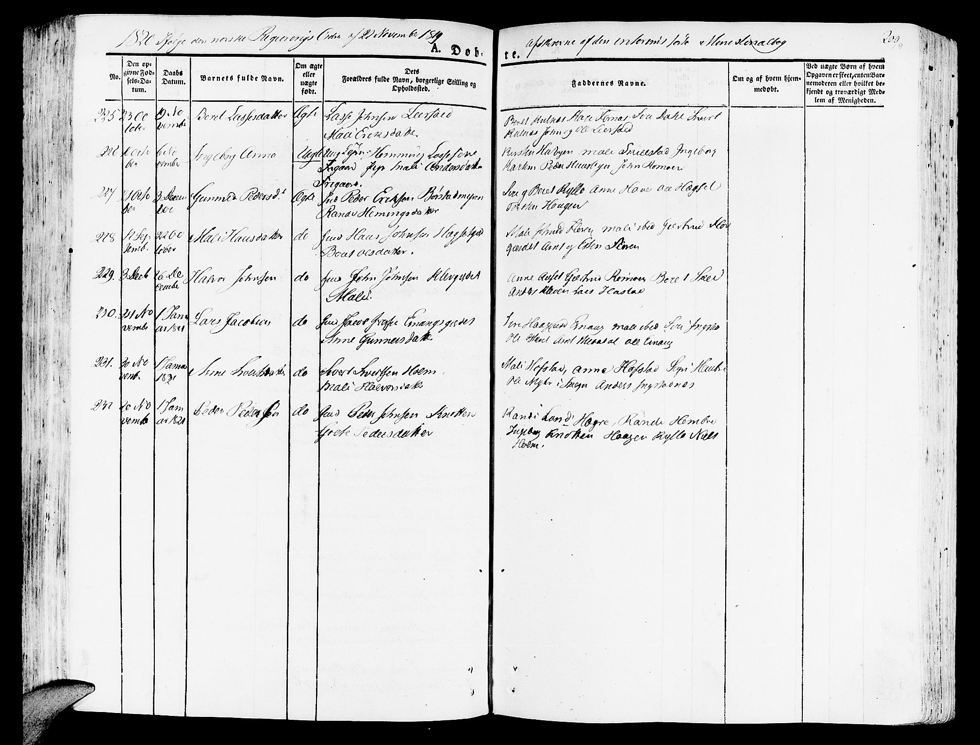 Ministerialprotokoller, klokkerbøker og fødselsregistre - Nord-Trøndelag, SAT/A-1458/709/L0070: Parish register (official) no. 709A10, 1820-1832, p. 209