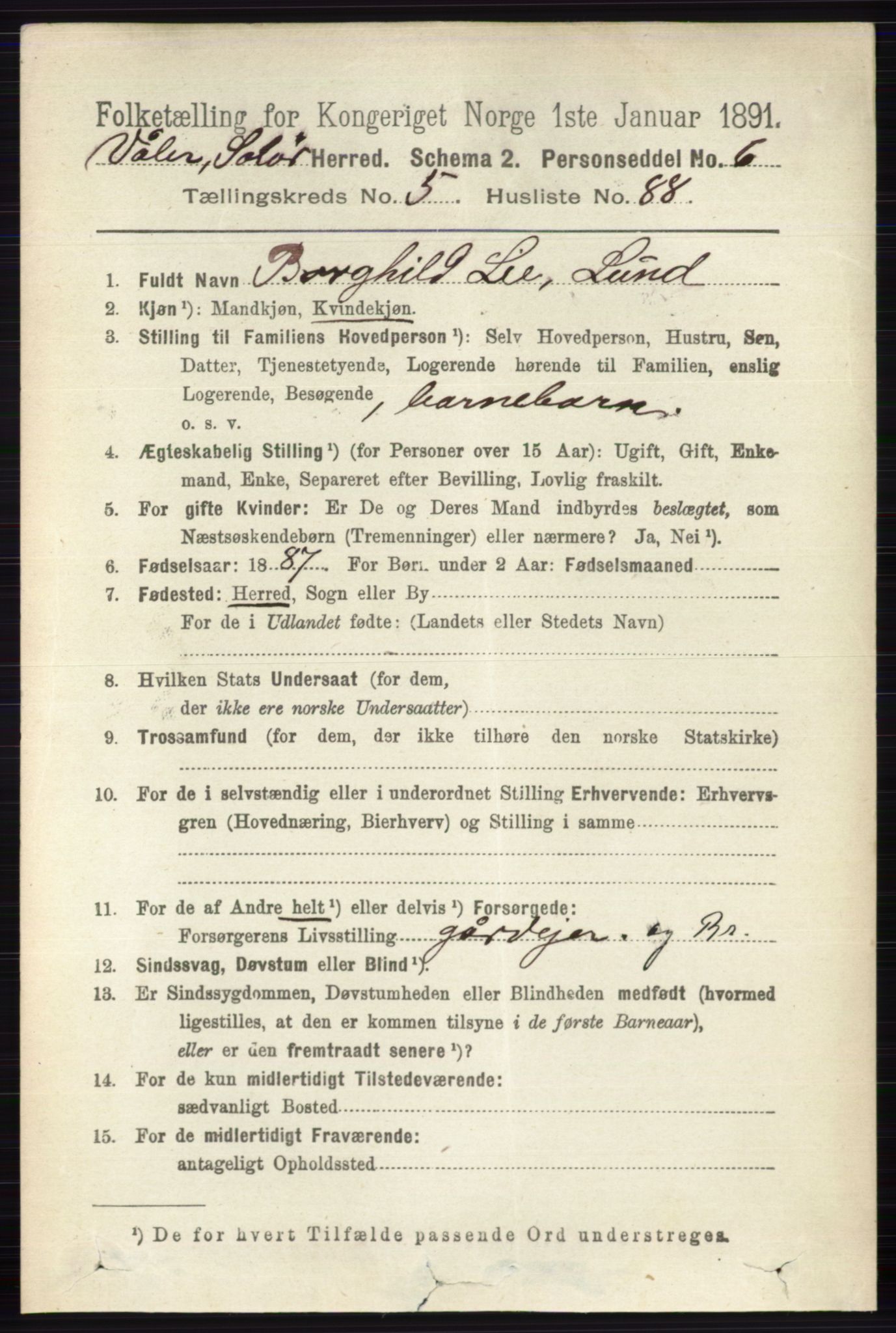 RA, 1891 census for 0426 Våler, 1891, p. 2390