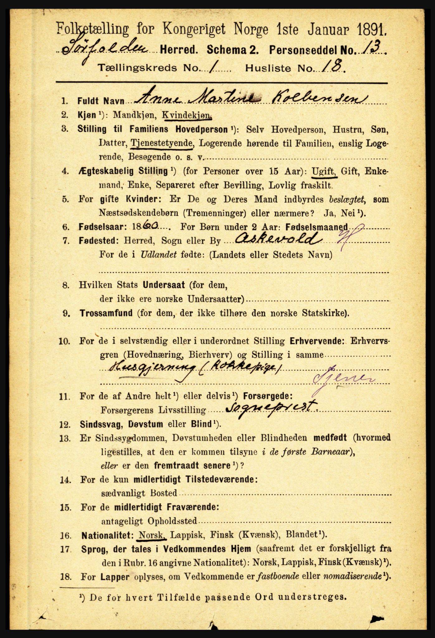 RA, 1891 census for 1845 Sørfold, 1891, p. 169