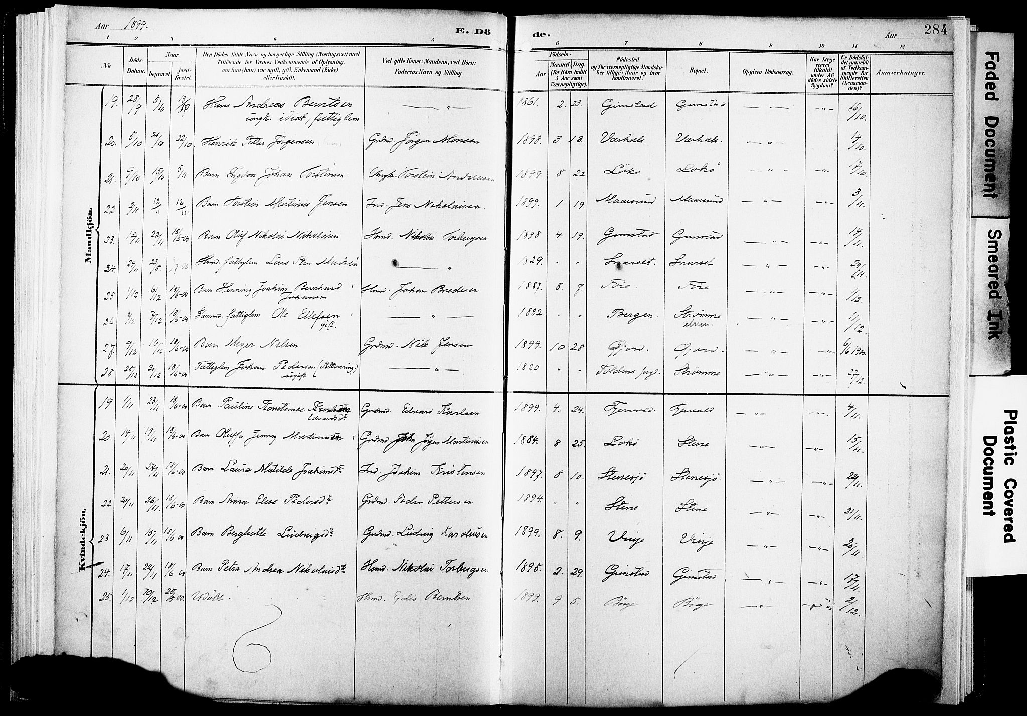 Ministerialprotokoller, klokkerbøker og fødselsregistre - Nordland, AV/SAT-A-1459/891/L1305: Parish register (official) no. 891A10, 1895-1921, p. 284