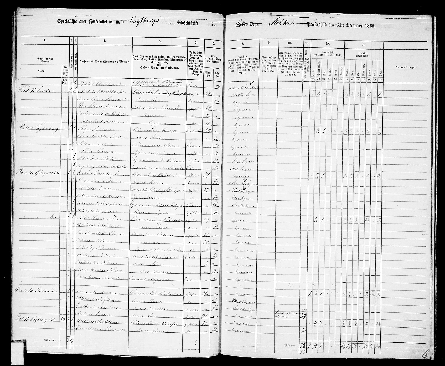 RA, 1865 census for Stokke, 1865, p. 58