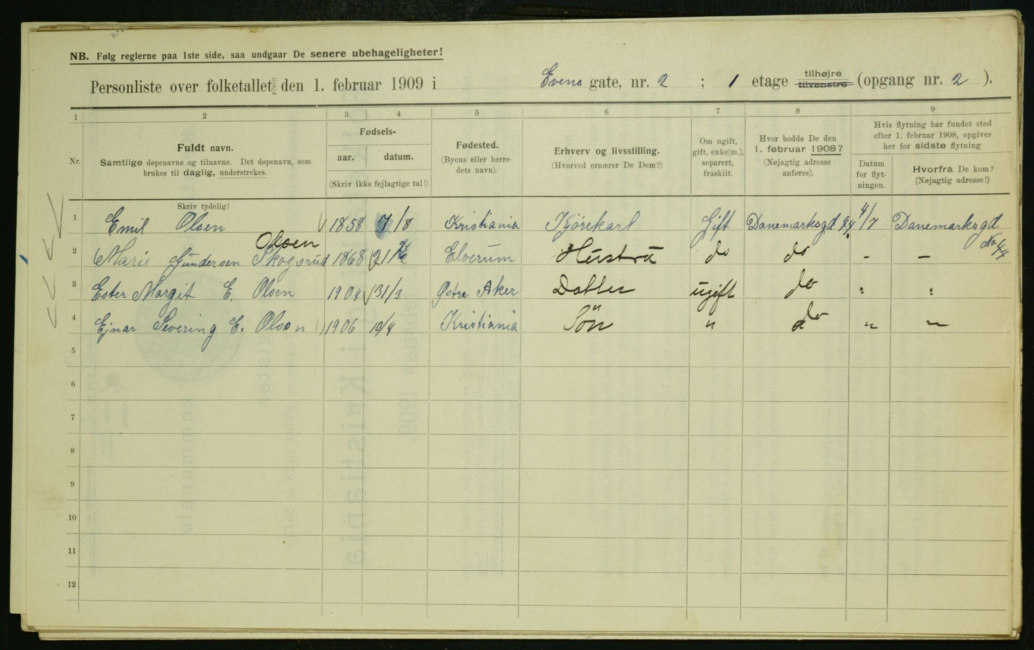 OBA, Municipal Census 1909 for Kristiania, 1909, p. 20626